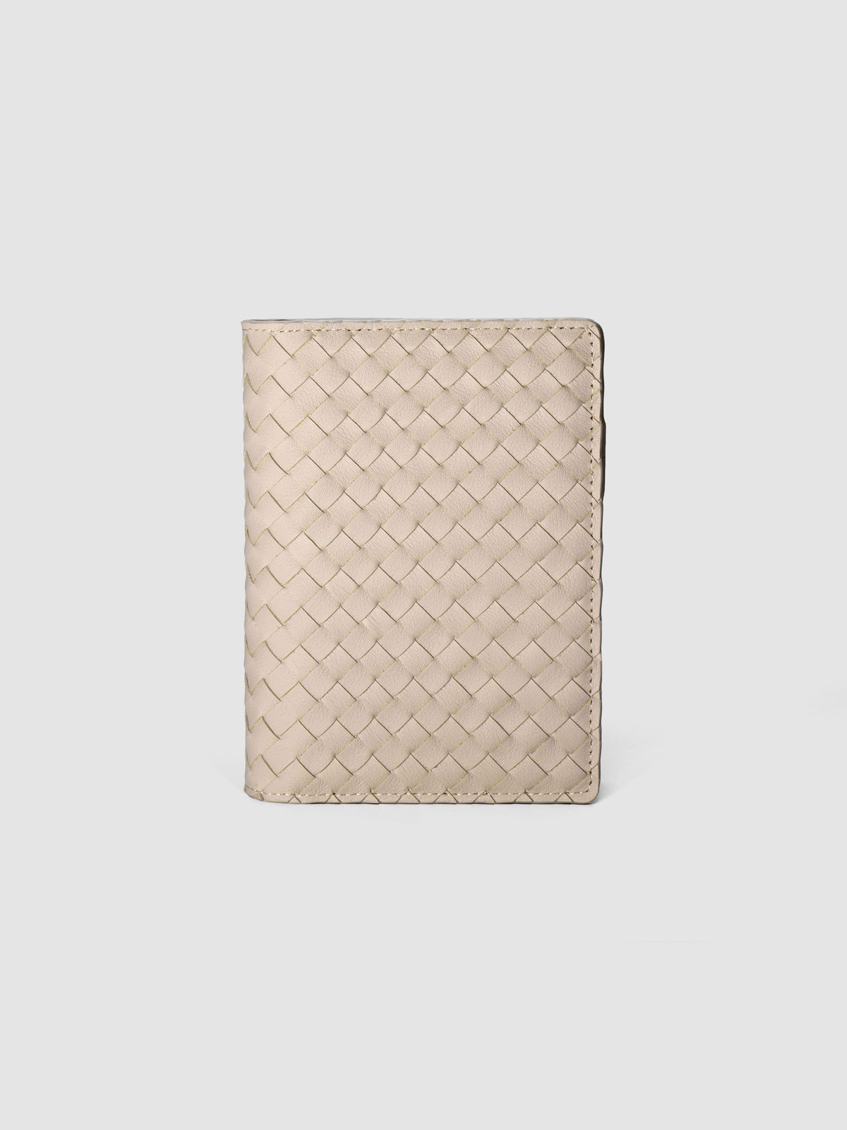 Beige genuine leather woven leather folio sized for CP Petite and A6 planners.