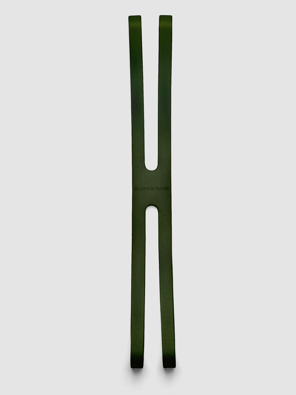 Large olive planner closure band shown flat on a grey background.