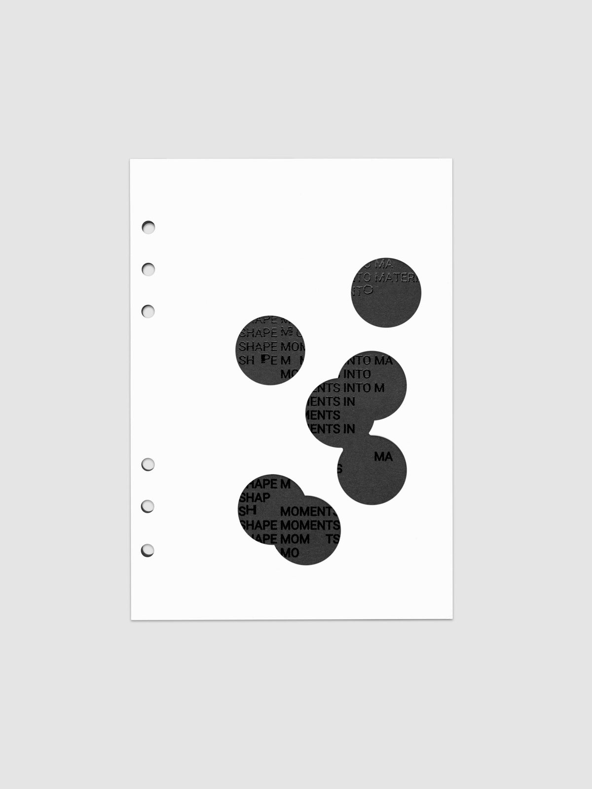 Black and white Ink Blot Planner Dashboard Duo shown layered in size A5, pre-punched for 6-ring planners.
