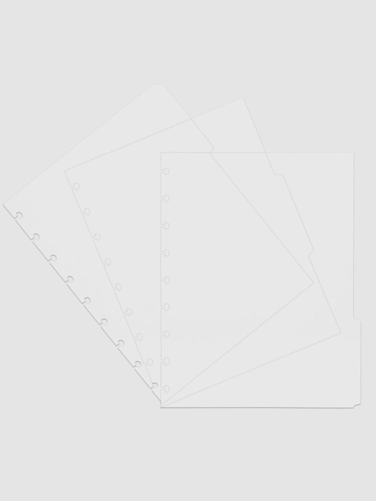 Three 9-disc punch clear side tab dividers sized for Half Letter planners.