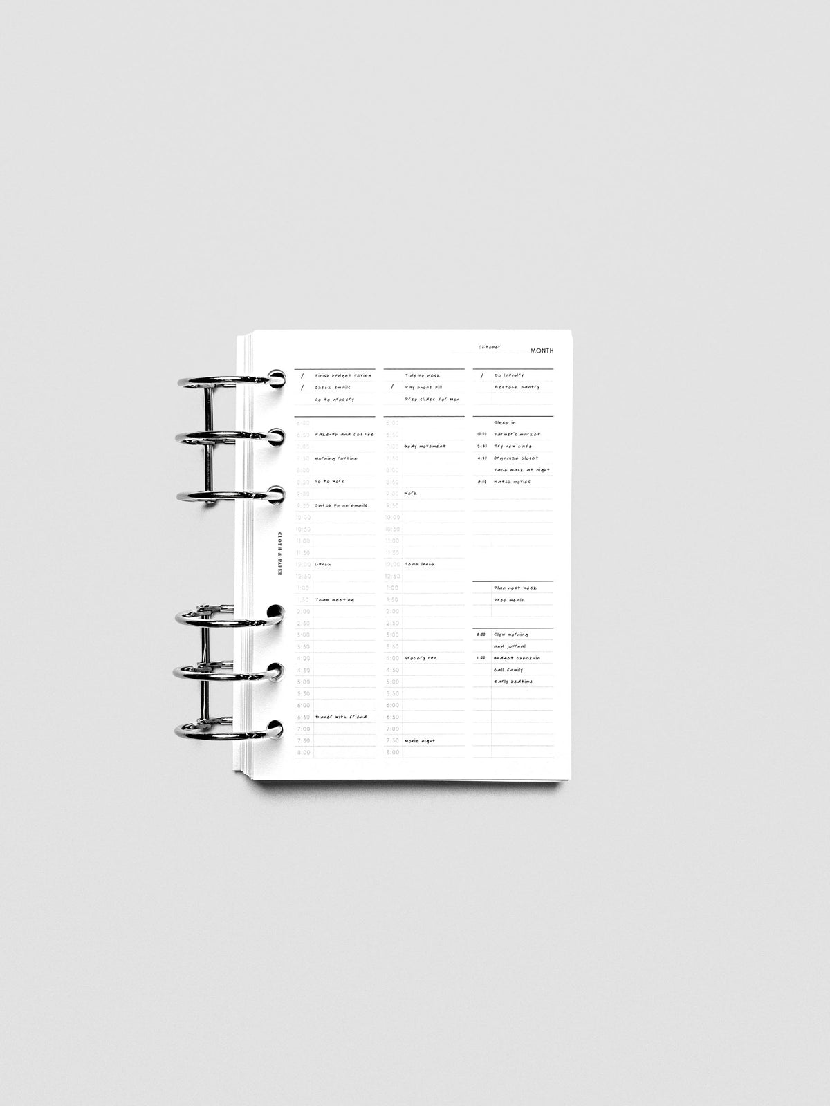 30 Minute Time Block Planner Inserts in size A6 with example writing.