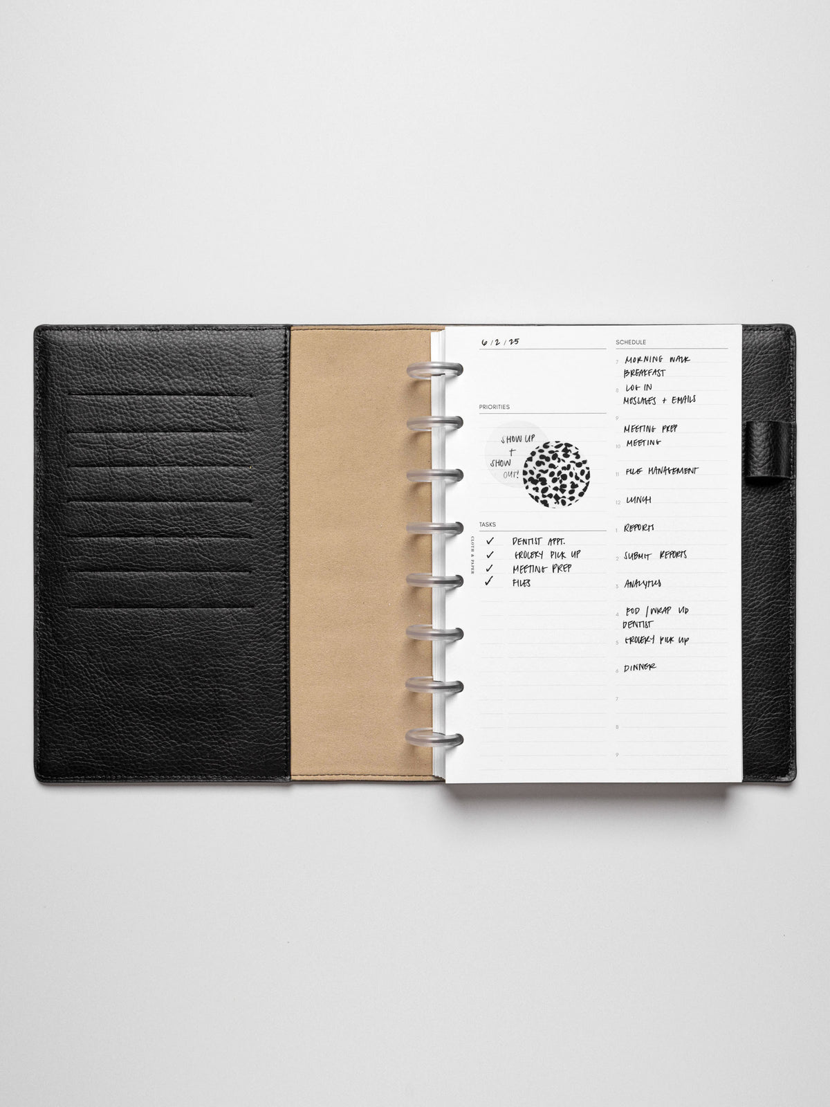 Half Letter insert in use inside a leather planner.