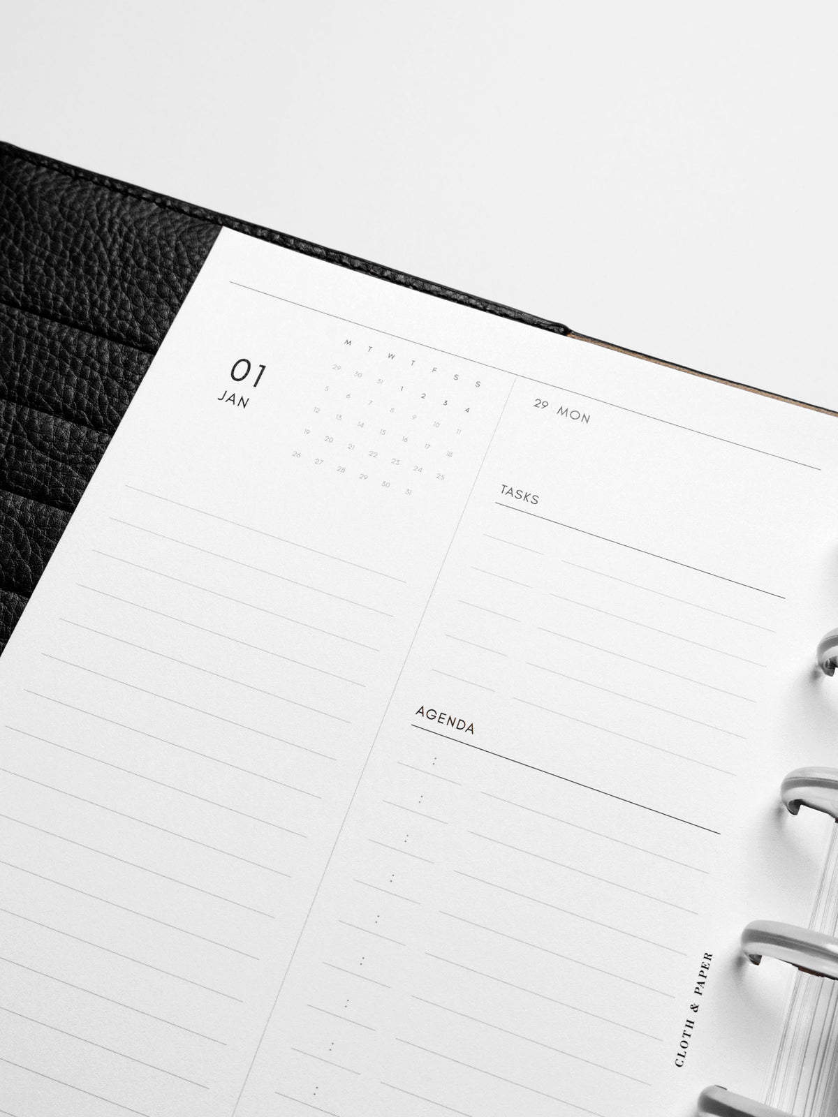 Image shows a close-up of the Monday Start 2026 Dated Daily Planner Insert.