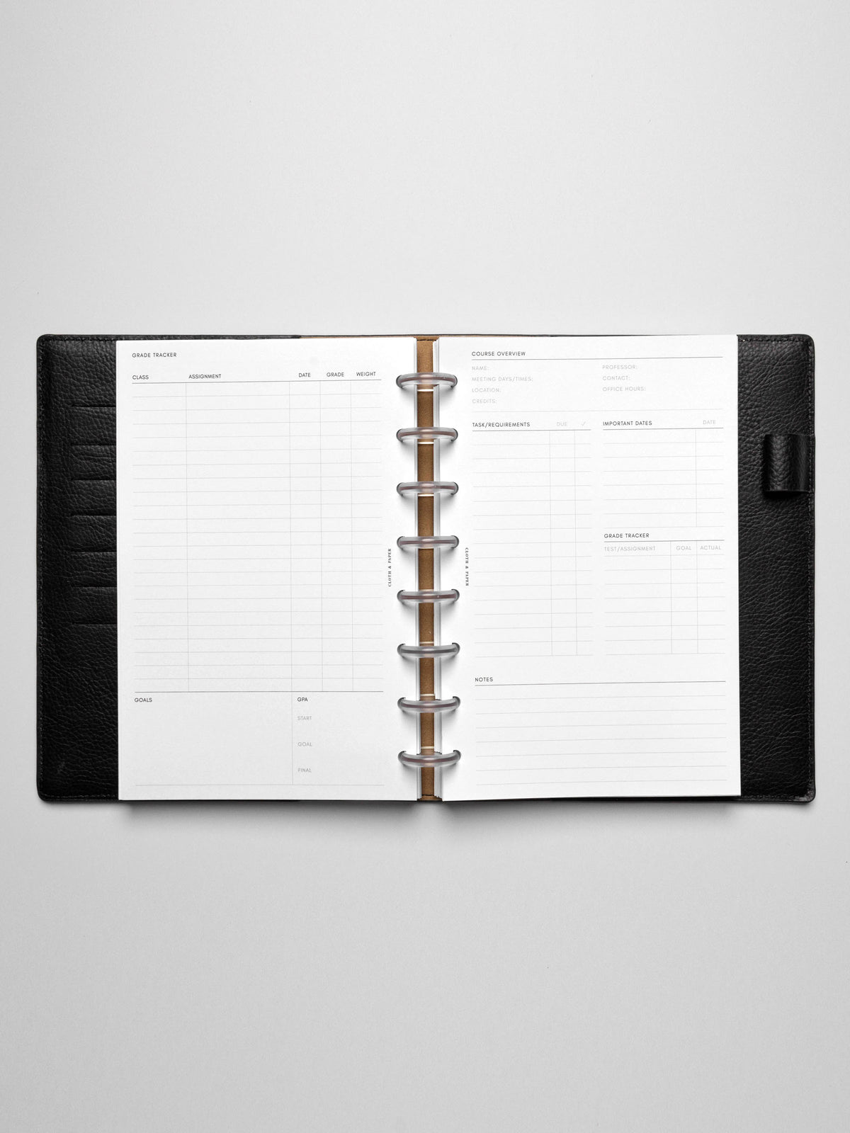 Insert in use inside a leather planner.