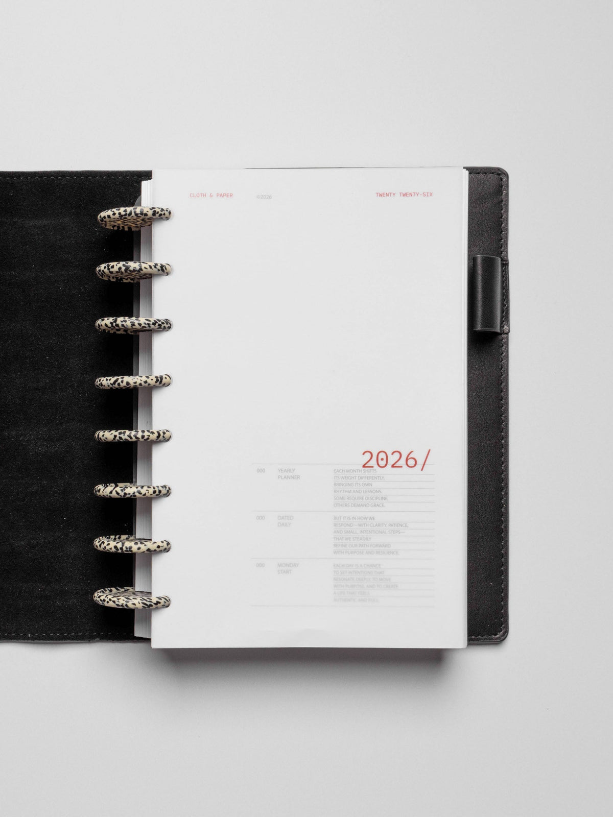 Discs in use inside a black leather planner.
