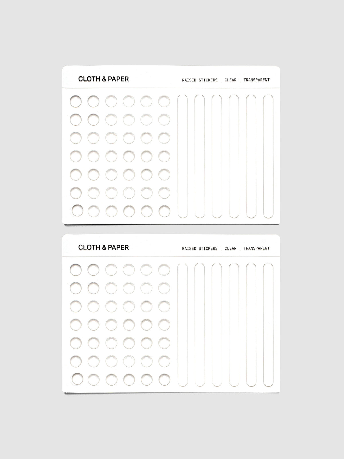 Raised Sticker Set Clear showing dot and bar raised sticker sheets.