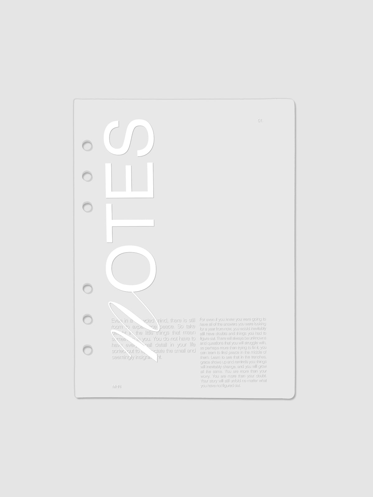 Clear plastic planner cover with white printed text shown pre-punched for Personal Wide 6-ring planners.