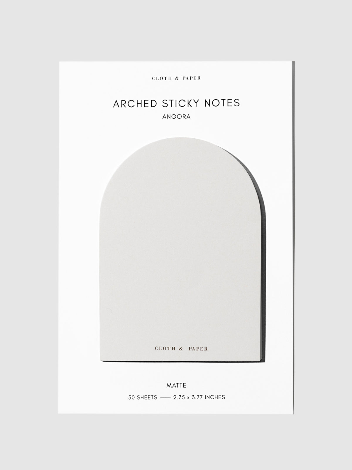 Arched Sticky Notes, Cloth and Paper. Angora sticky note displayed on its backing on a neutral background.