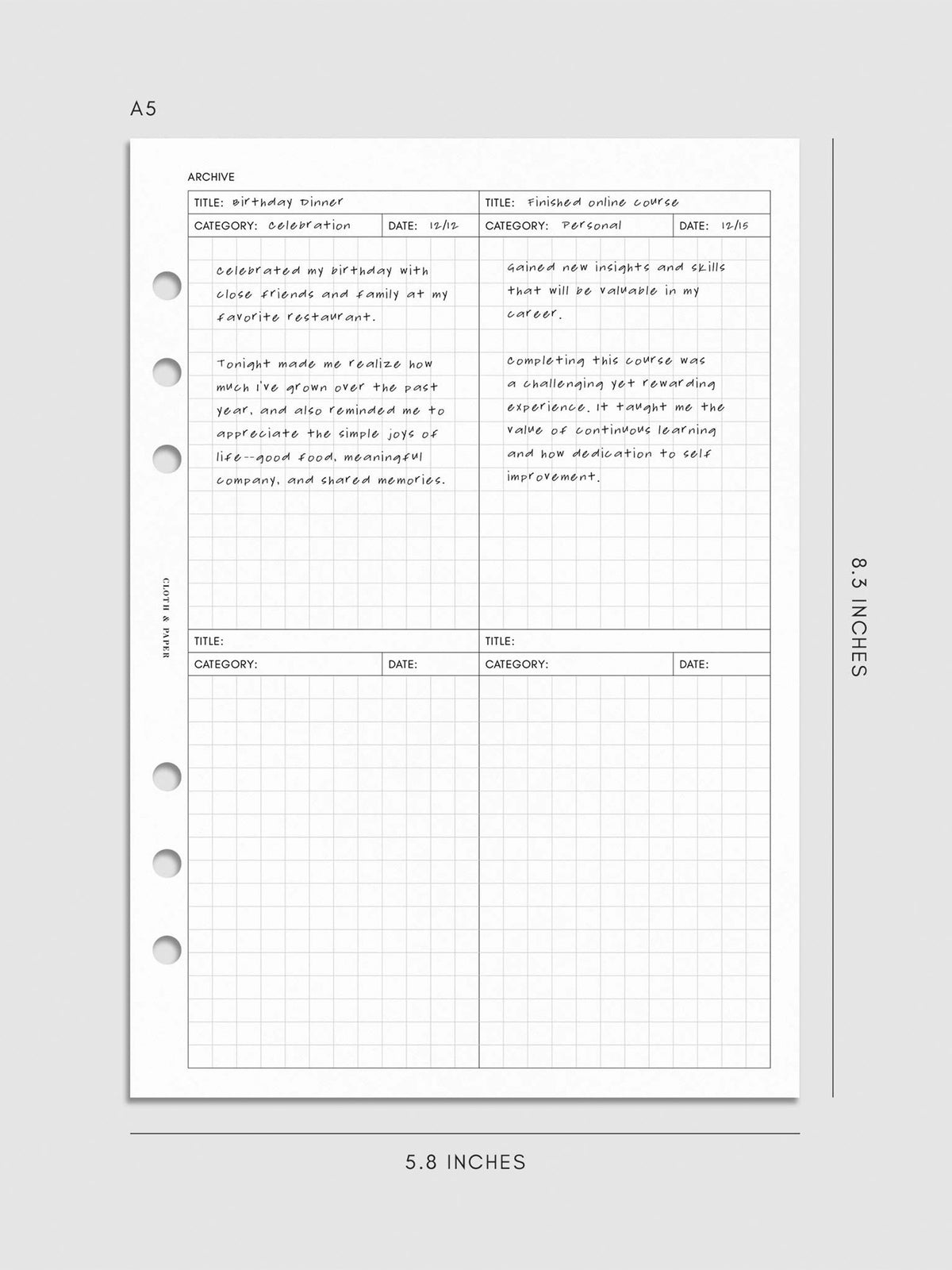 Digital mockup of insert in A5.