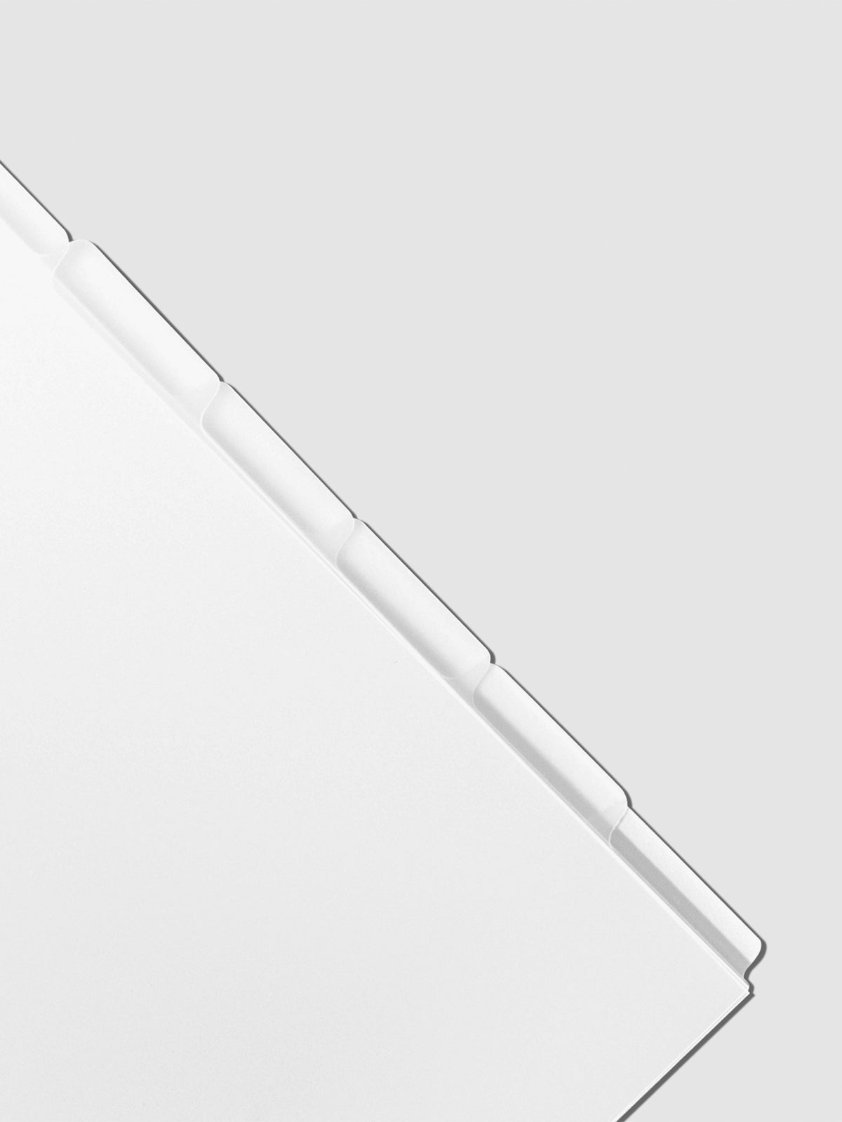 Closeup of Personal Wide blank divider tabs on a neutral background.