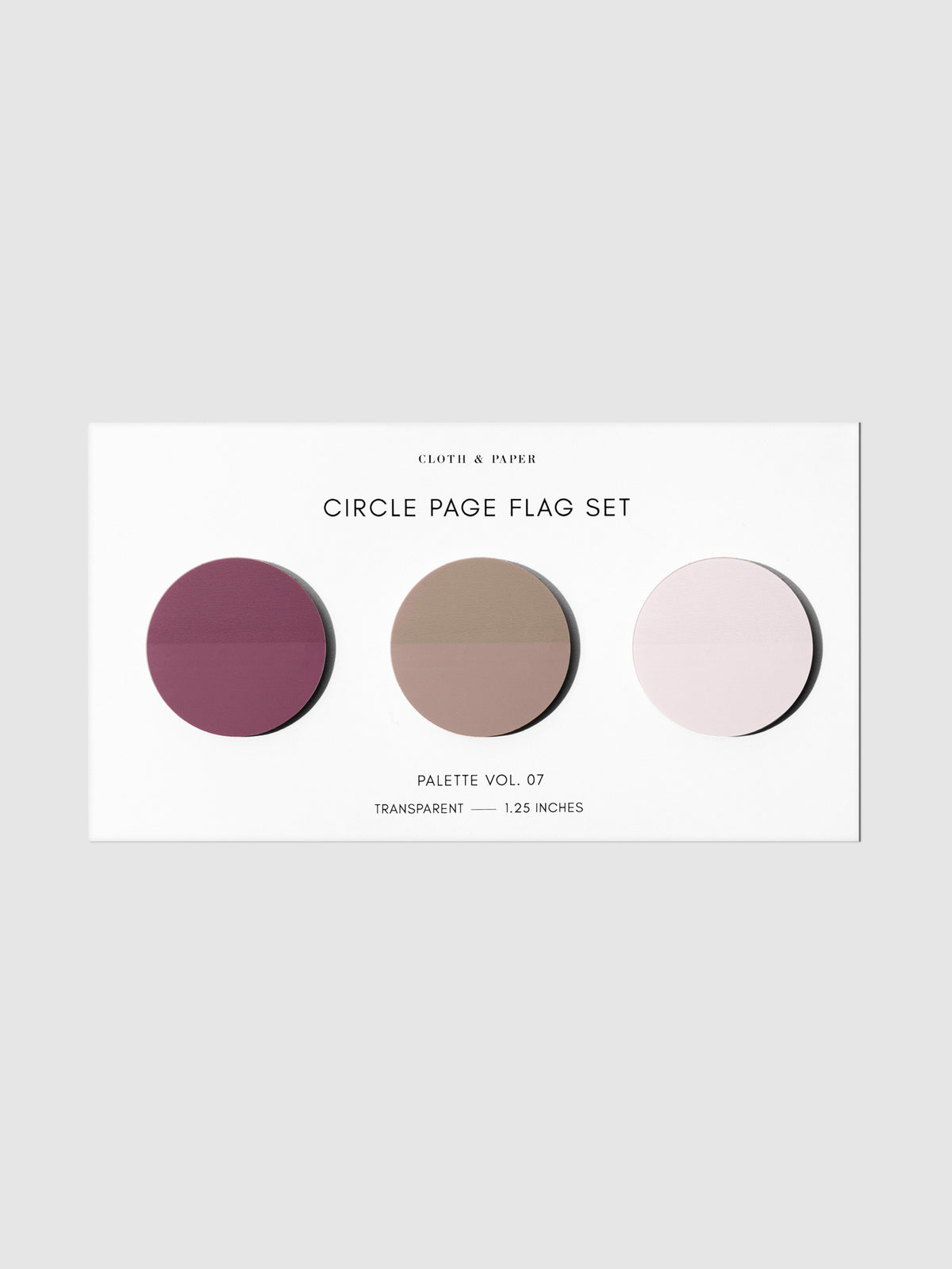 Page flags on their backing on a neutral background. Pictured is color set Volume 07.
