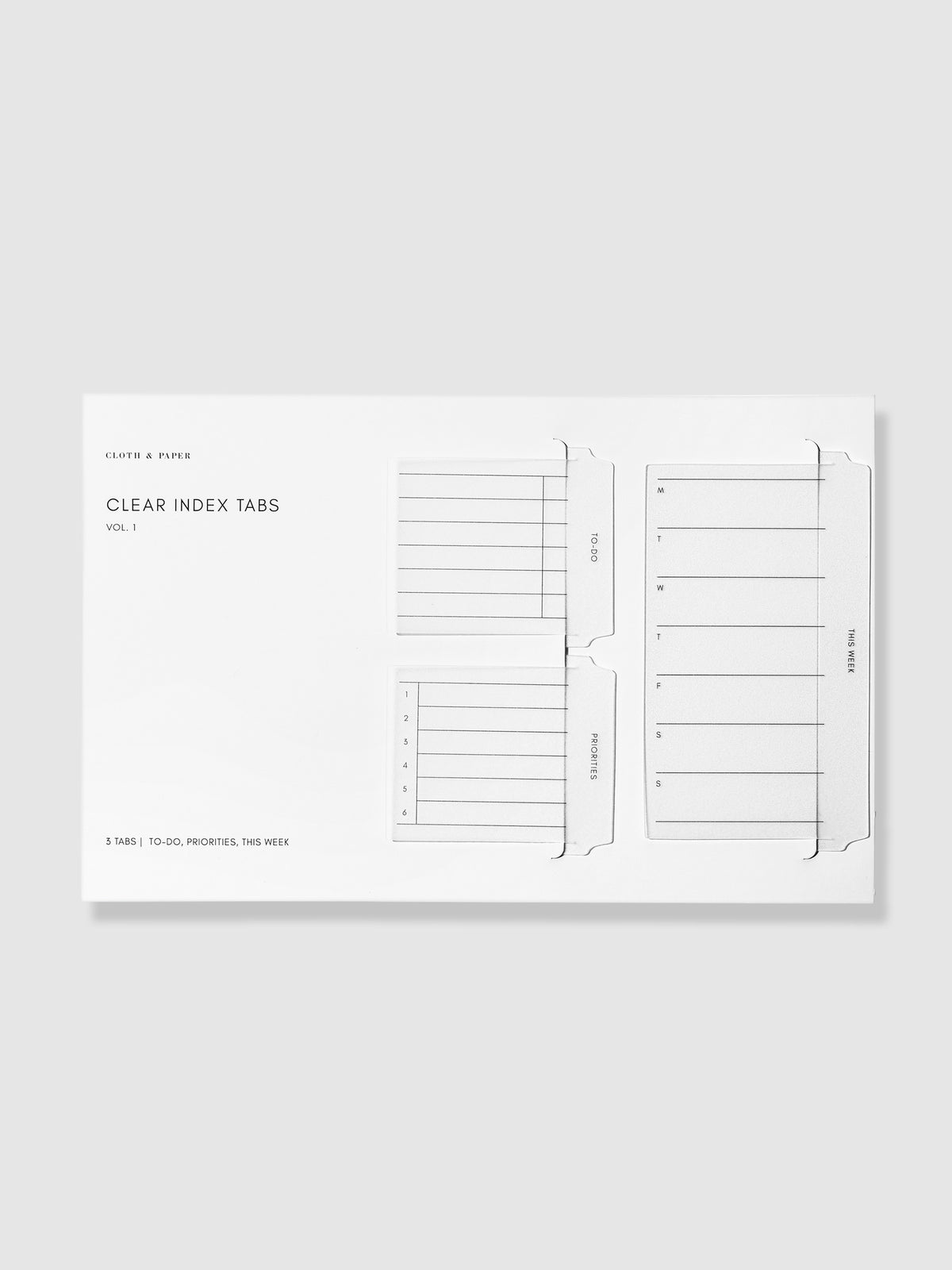 Tabs shown in their packaging on a neutral background.