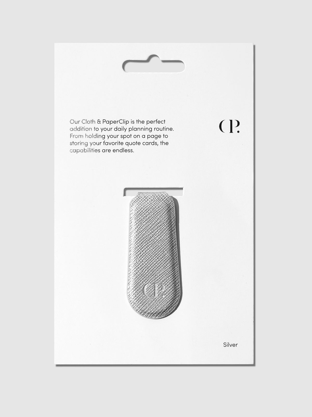 Cloth and Paperclip, Silver, Cloth and Paper. Clip displayed in its packaging on a neutral background.