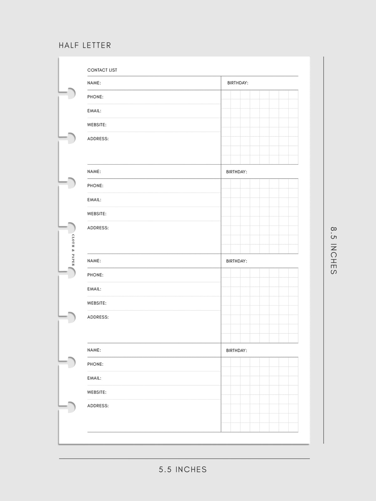 Contact List Planner Inserts | Refreshed Design