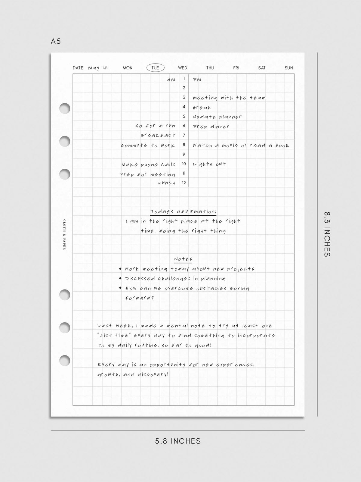 Digital mockup of insert in A5.