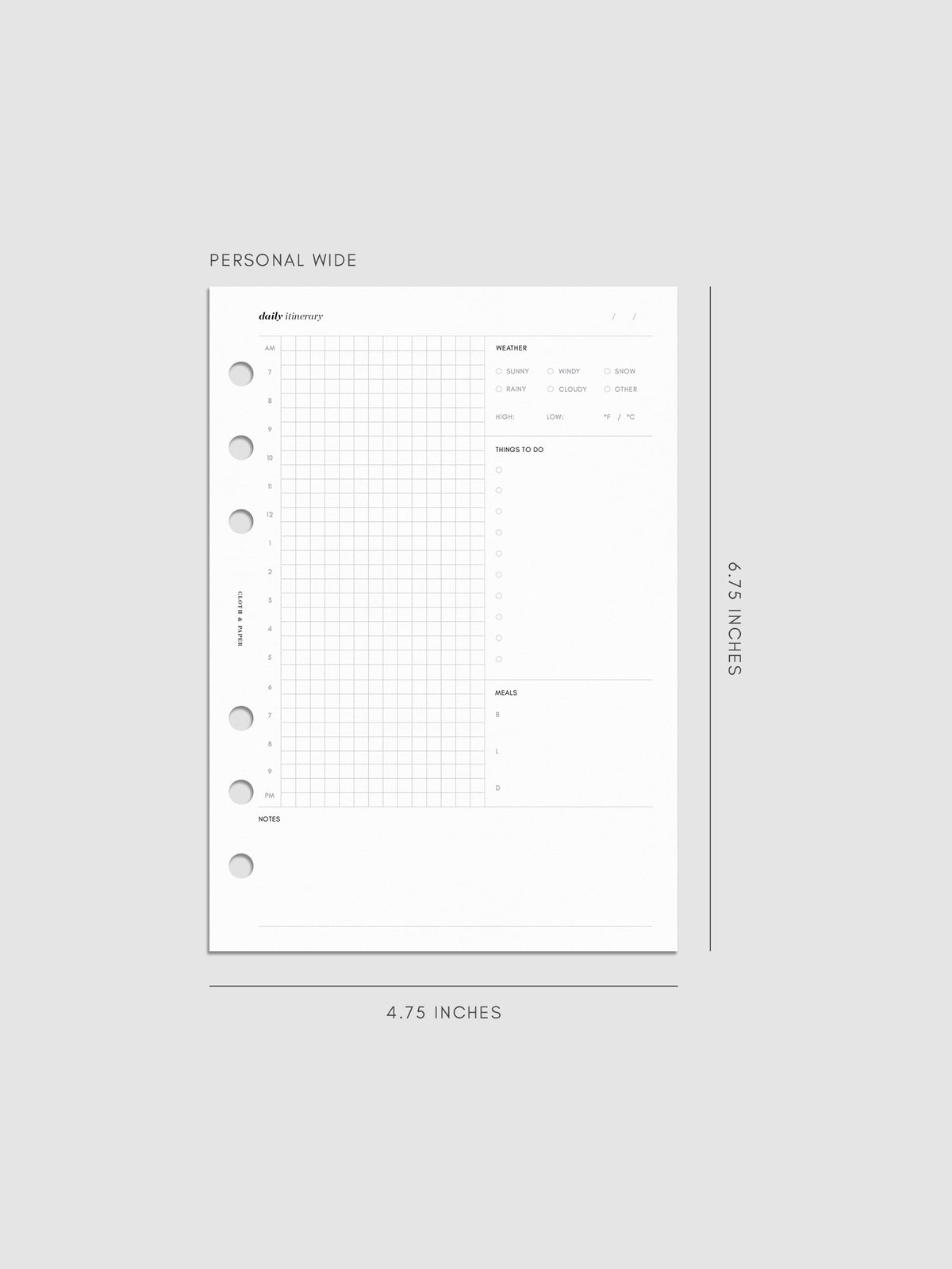Personal Daily Itinerary Inserts in size Personal Wide.