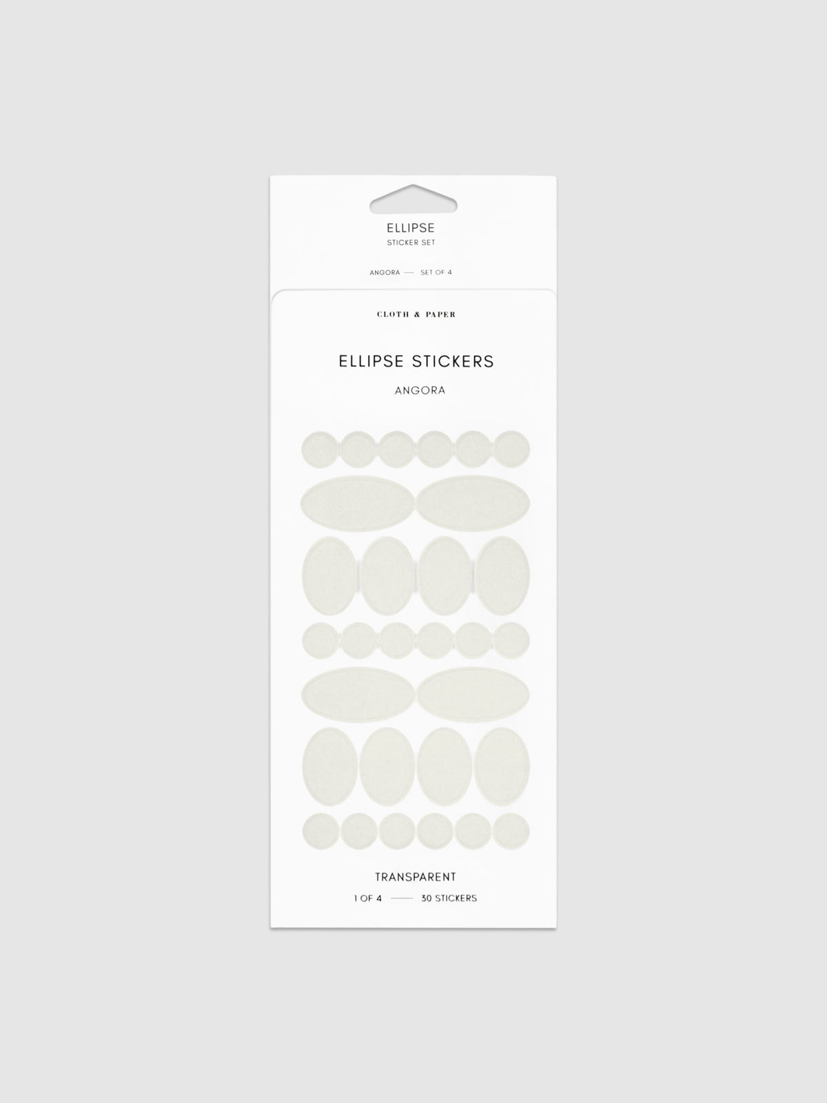 Angora stickers in their packaging on a neutral background.