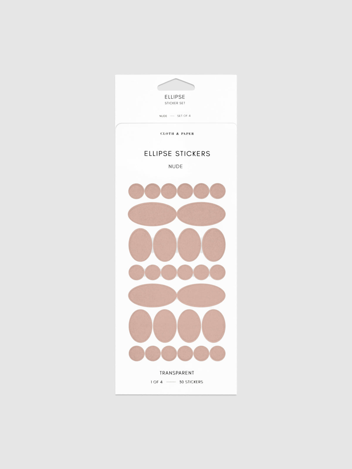 Nude stickers in their packaging on a neutral background.