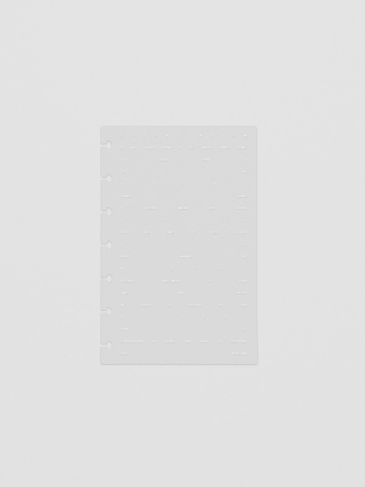 Essentialism Dashboard Duo reading "moins mai mieux" in size HP Mini; transparent layer only.