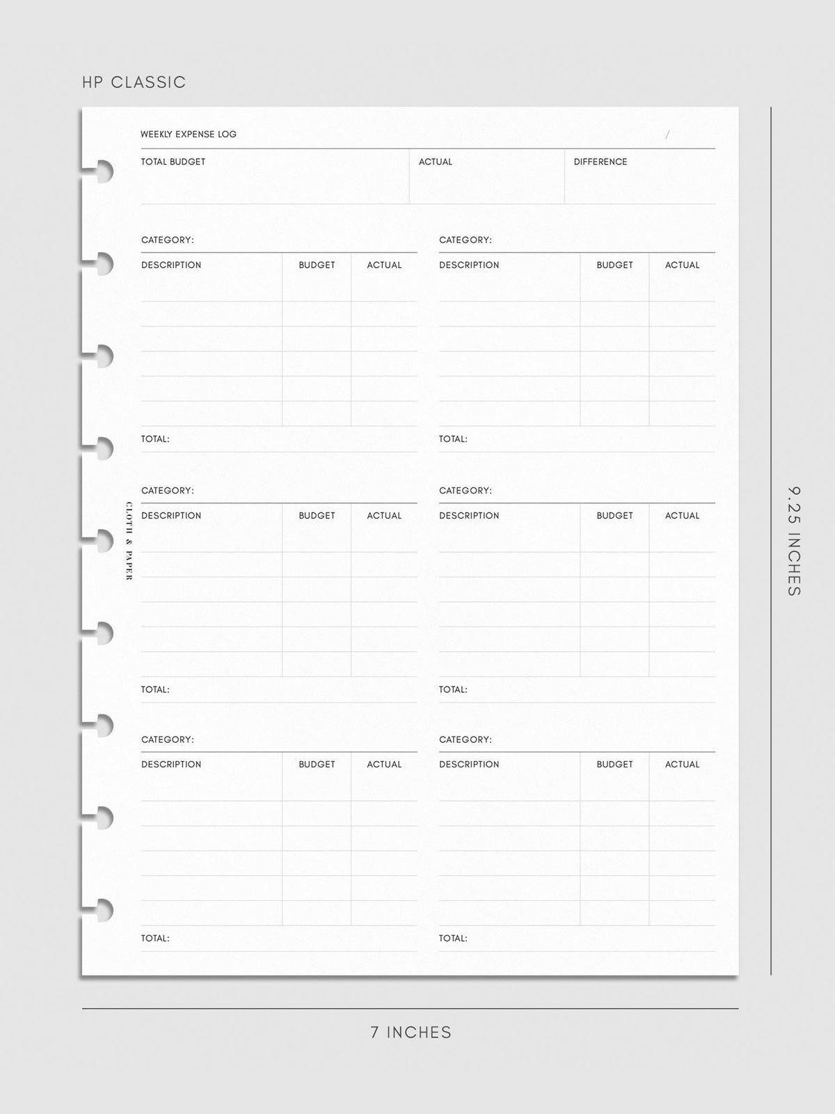 Digital mockup of the Financial Planning Insert | Second Edition. Size shown is HP Classic.
