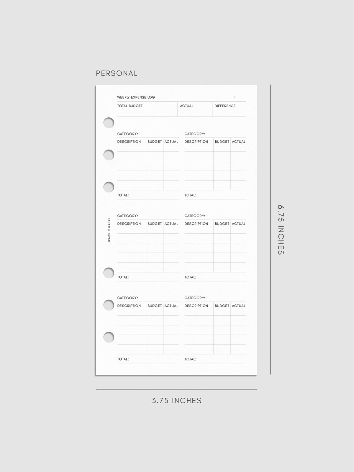 Digital mockup of the Financial Planning Insert | Second Edition. Size shown is Personal.