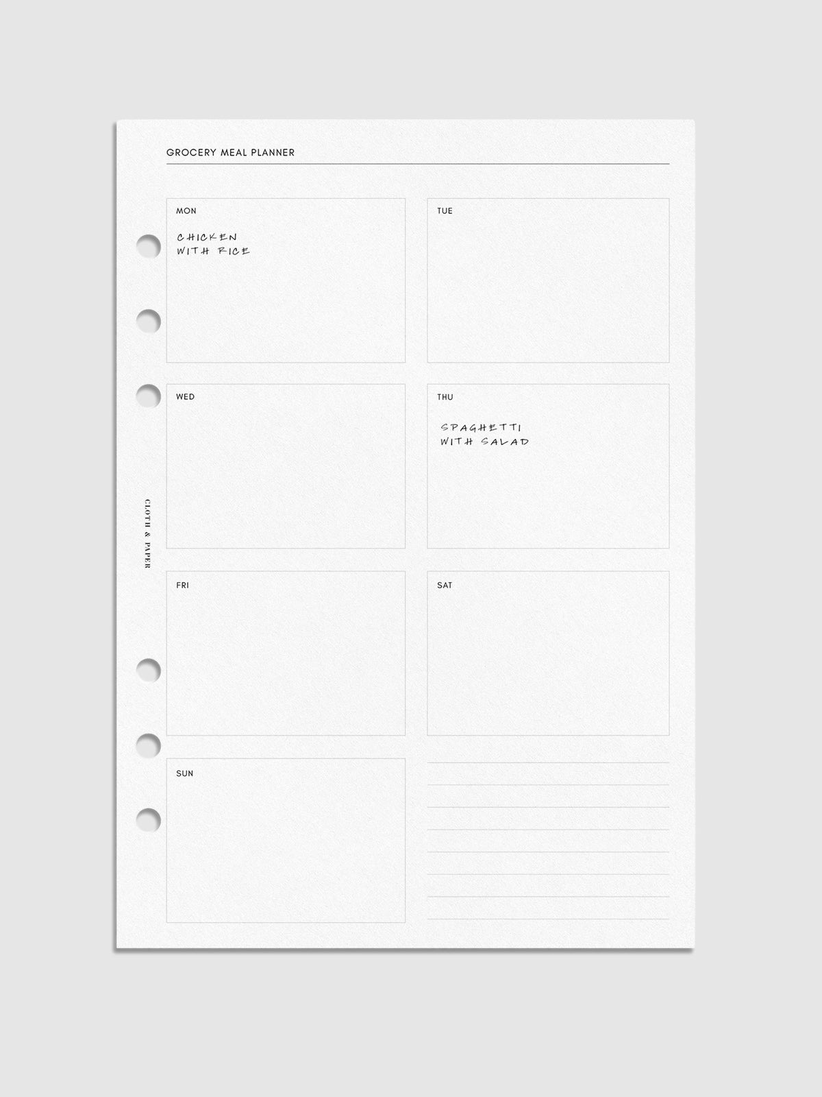 Digital mockup of grocery list in A5 sizing.