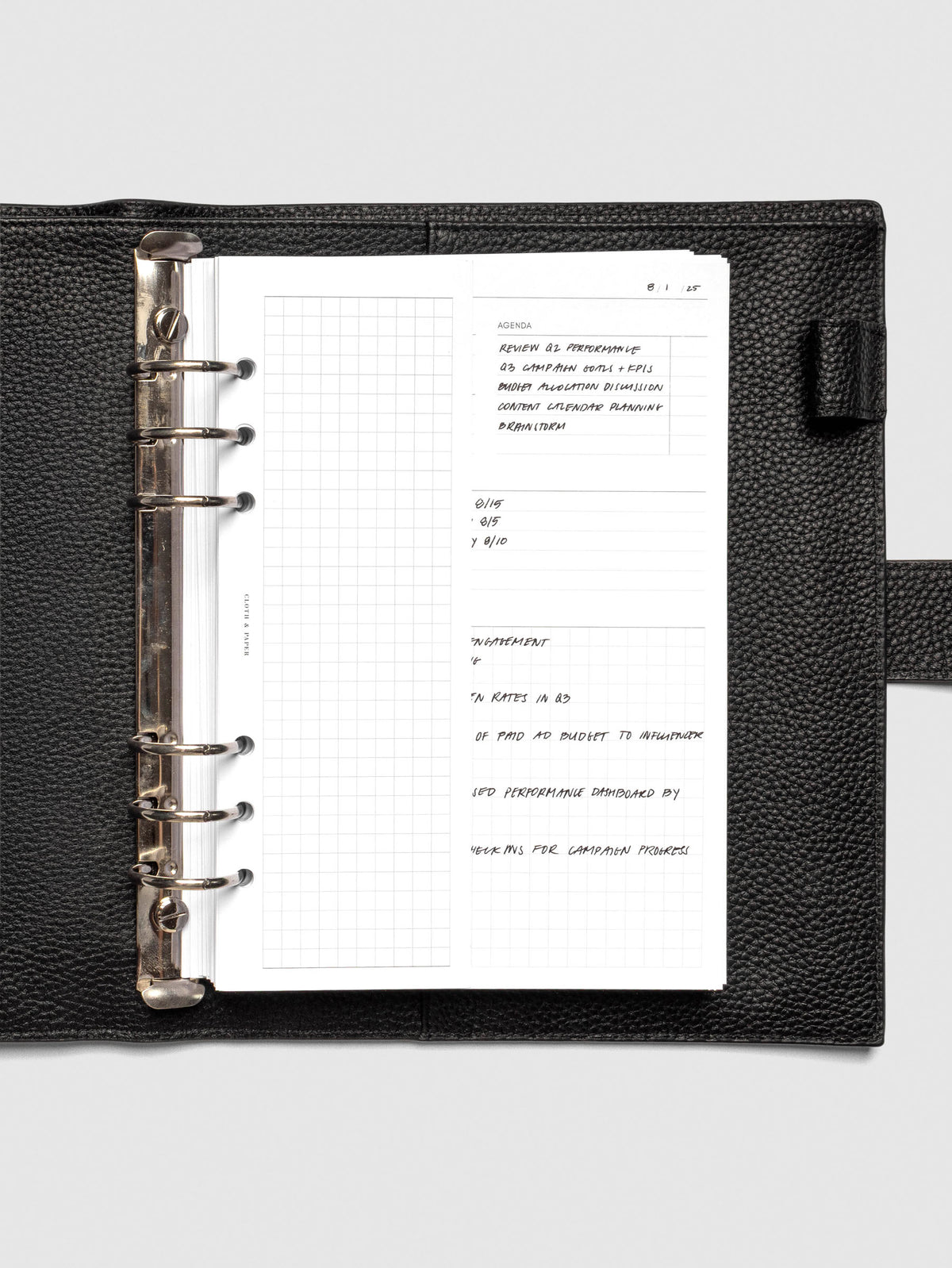 Insert in use inside a discbound planner system. Size shown is A5.