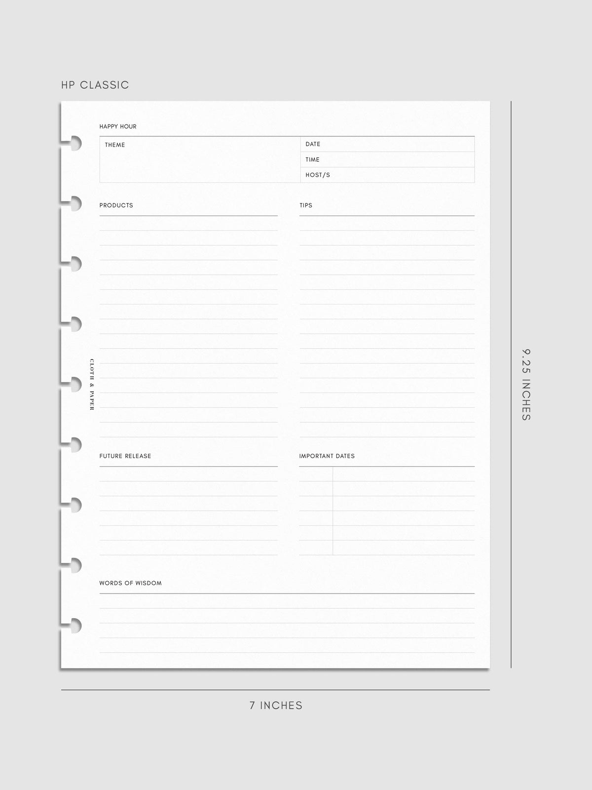 Mockup of Happy Hour Notes Inserts in HP Classic