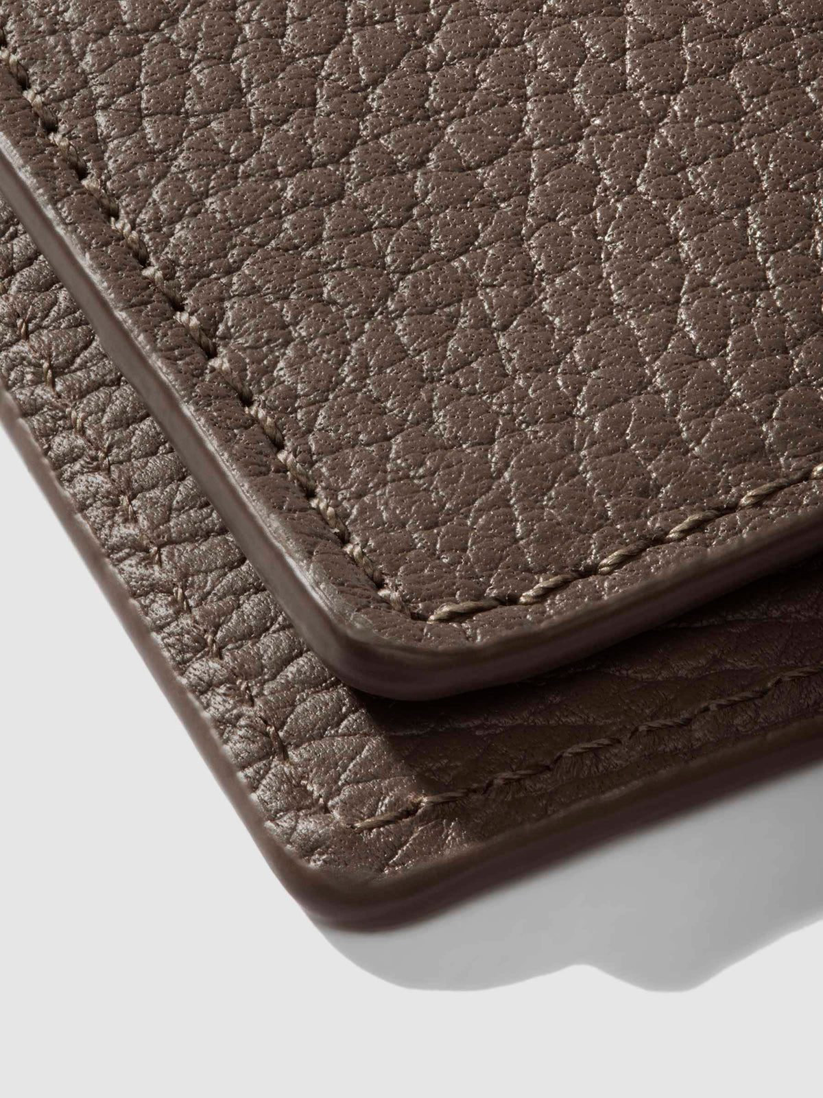Closeup of Leon folio showing the stitching and glazing.