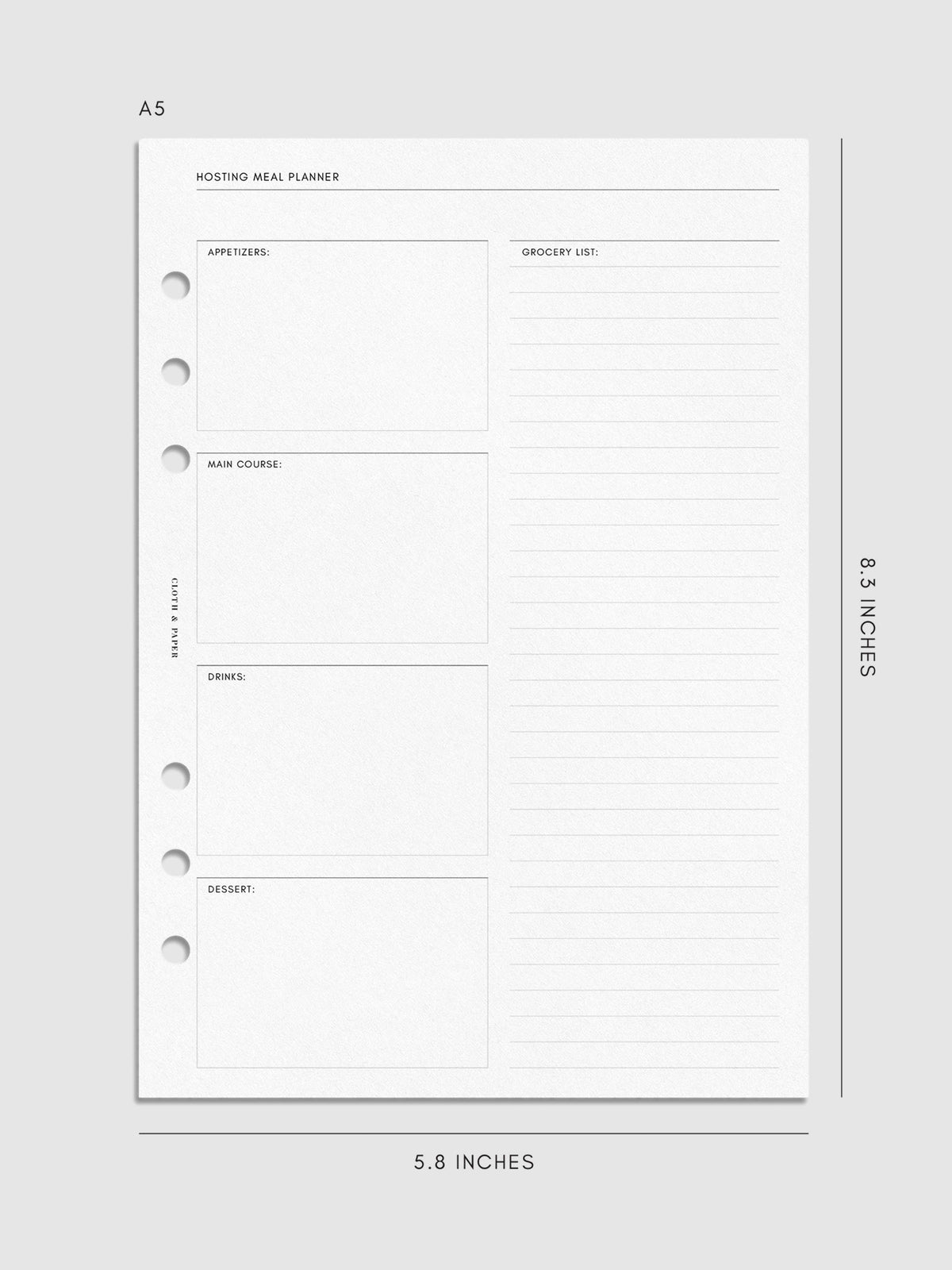 Digital mockup of meal planning page in A5 sizing.