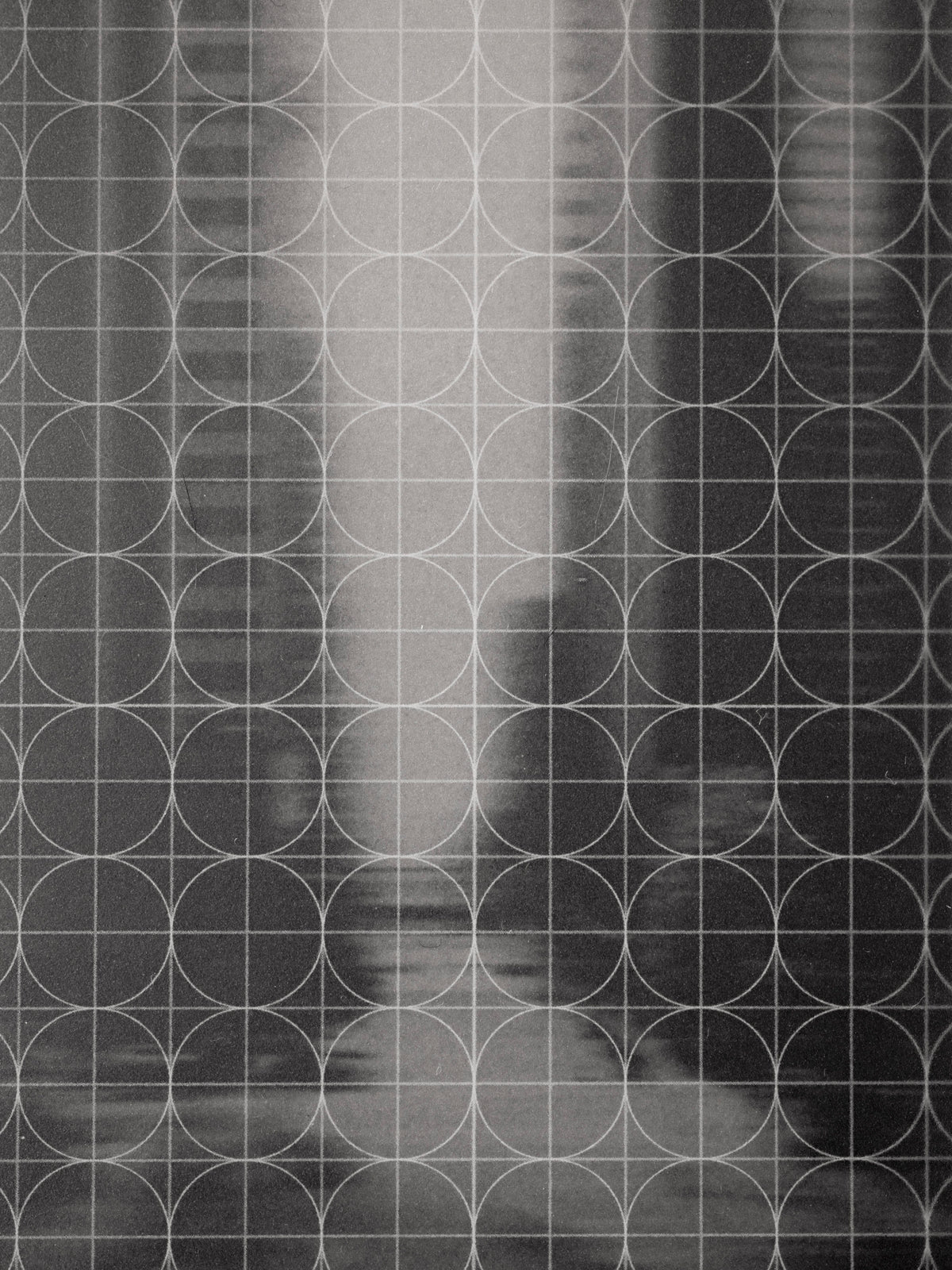 Close up view of inner transparent decorative graph and photograph layers.