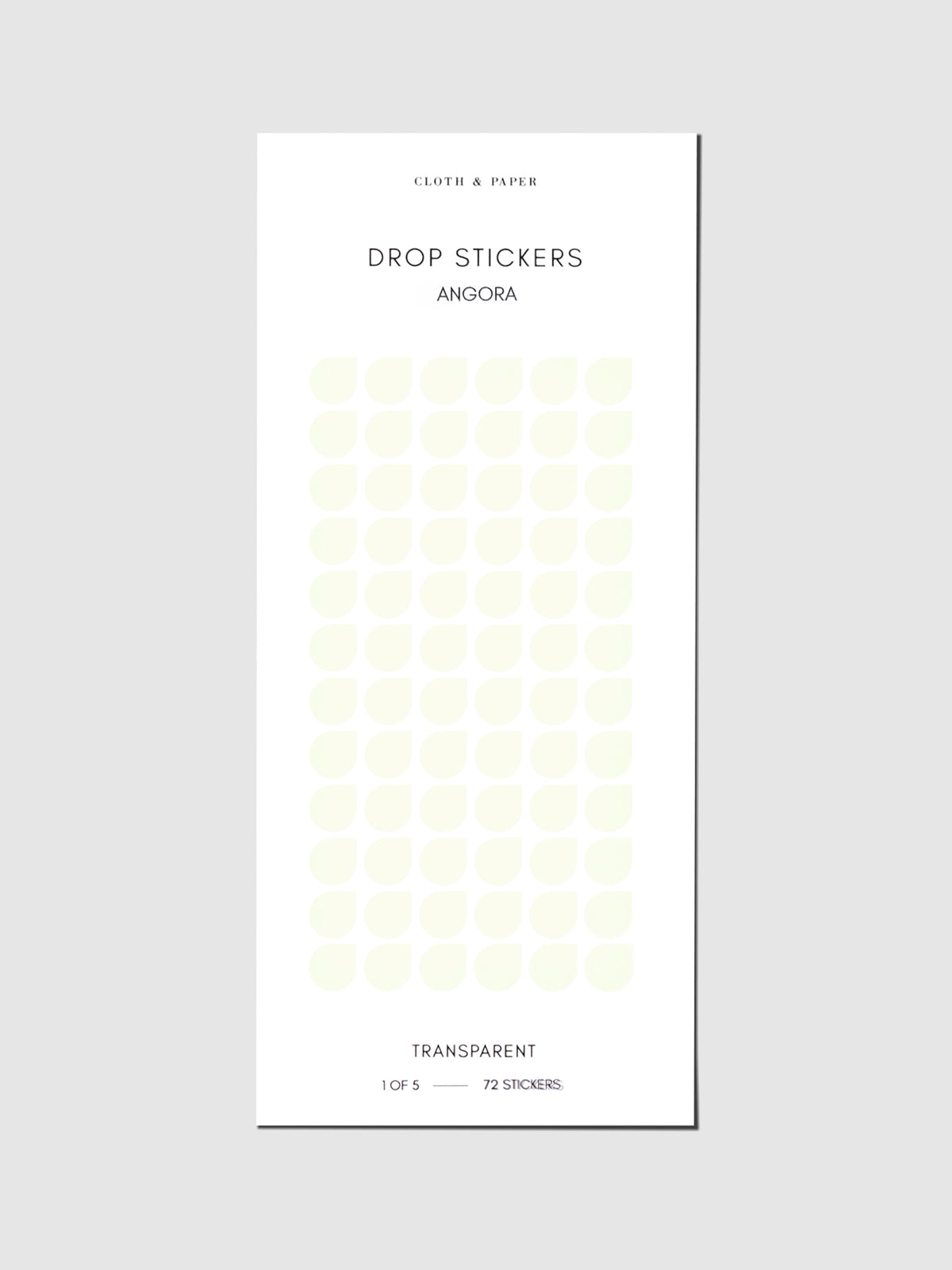 Sticker sheet displayed on a neutral background. Sticker size shown is small, color shown is Angora.