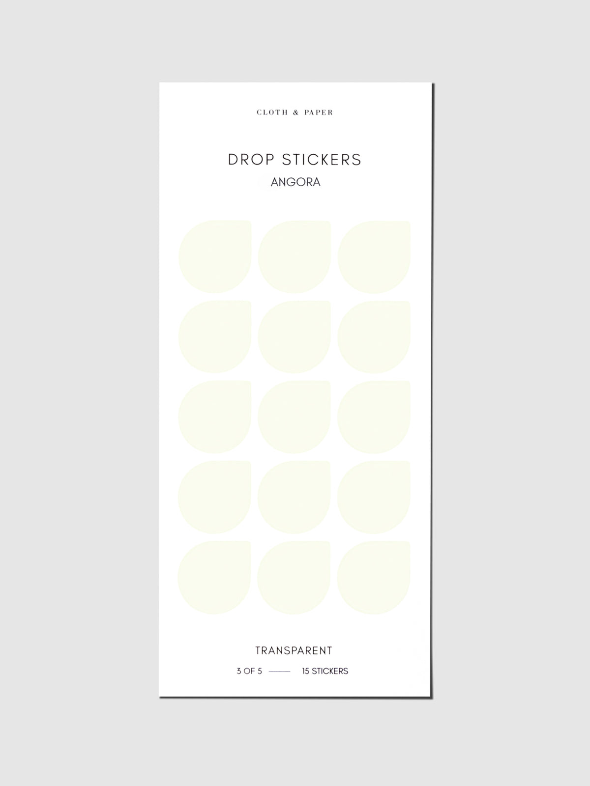 Sticker sheet displayed on a neutral background. Sticker size shown is large, color shown is Angora.