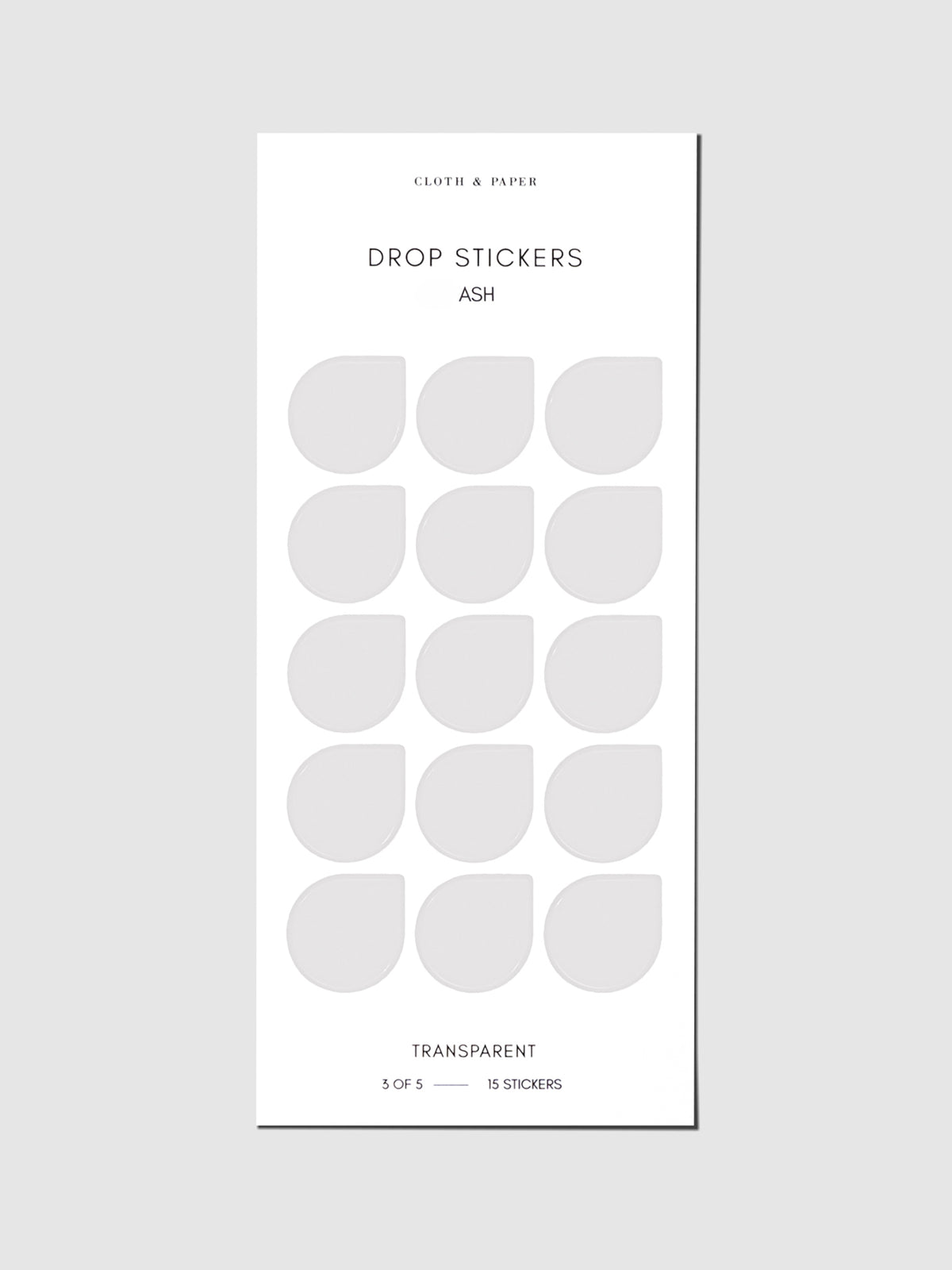 Sticker sheet displayed on a neutral background. Sticker size shown is large, color shown is Ash.