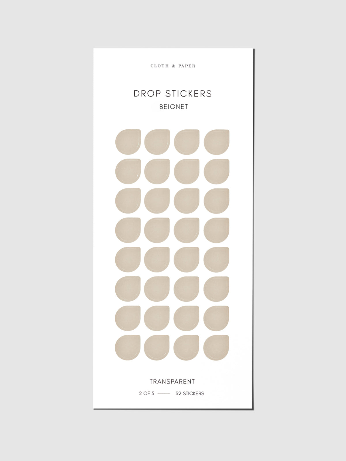 Sticker sheet displayed on a neutral background. Sticker size shown is medium, color shown is Beignet.