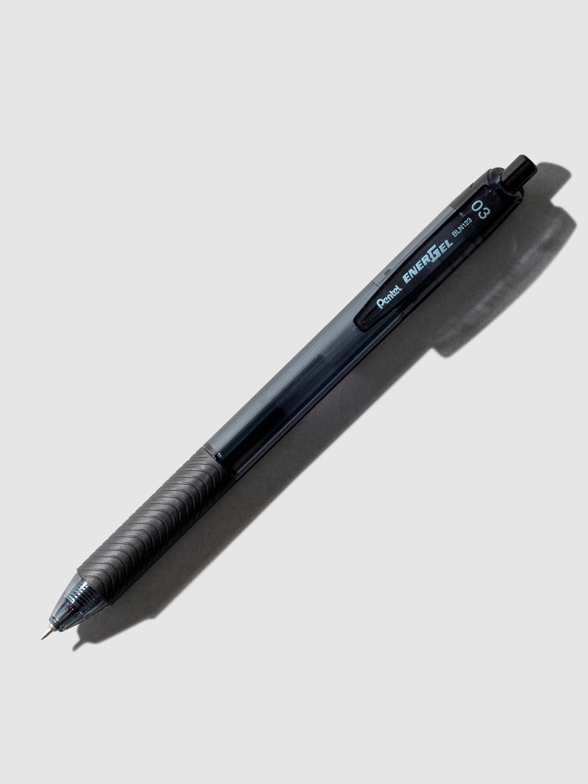 Black Pentel EnergelS Gelpen displayed on a neutral background.