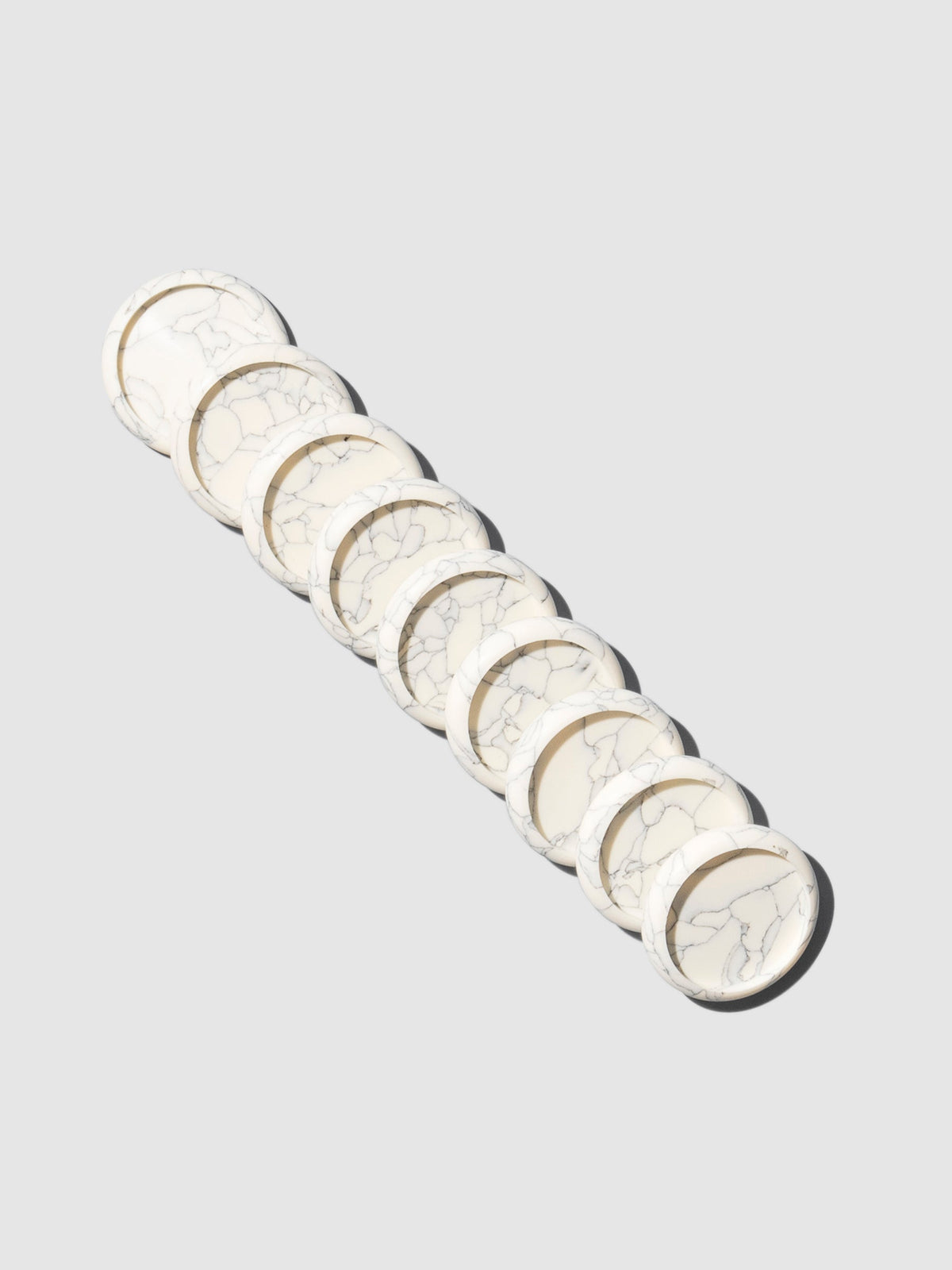 Planner Discs, White Marble, 1 inch, Cloth and Paper. Set of 9 discs displayed on a neutral background.