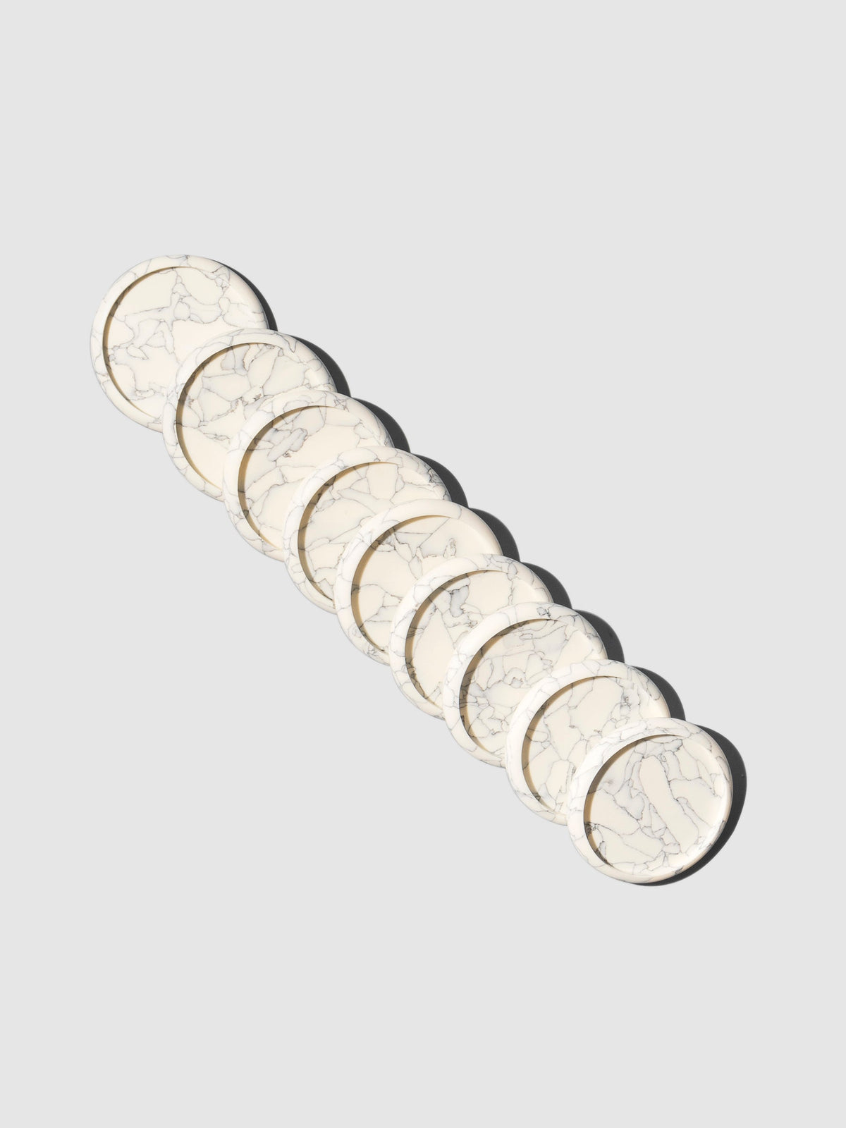 Planner Discs, White Marble, 1.5 inch, Cloth and Paper. Set of nine discs displayed on a neutral background.