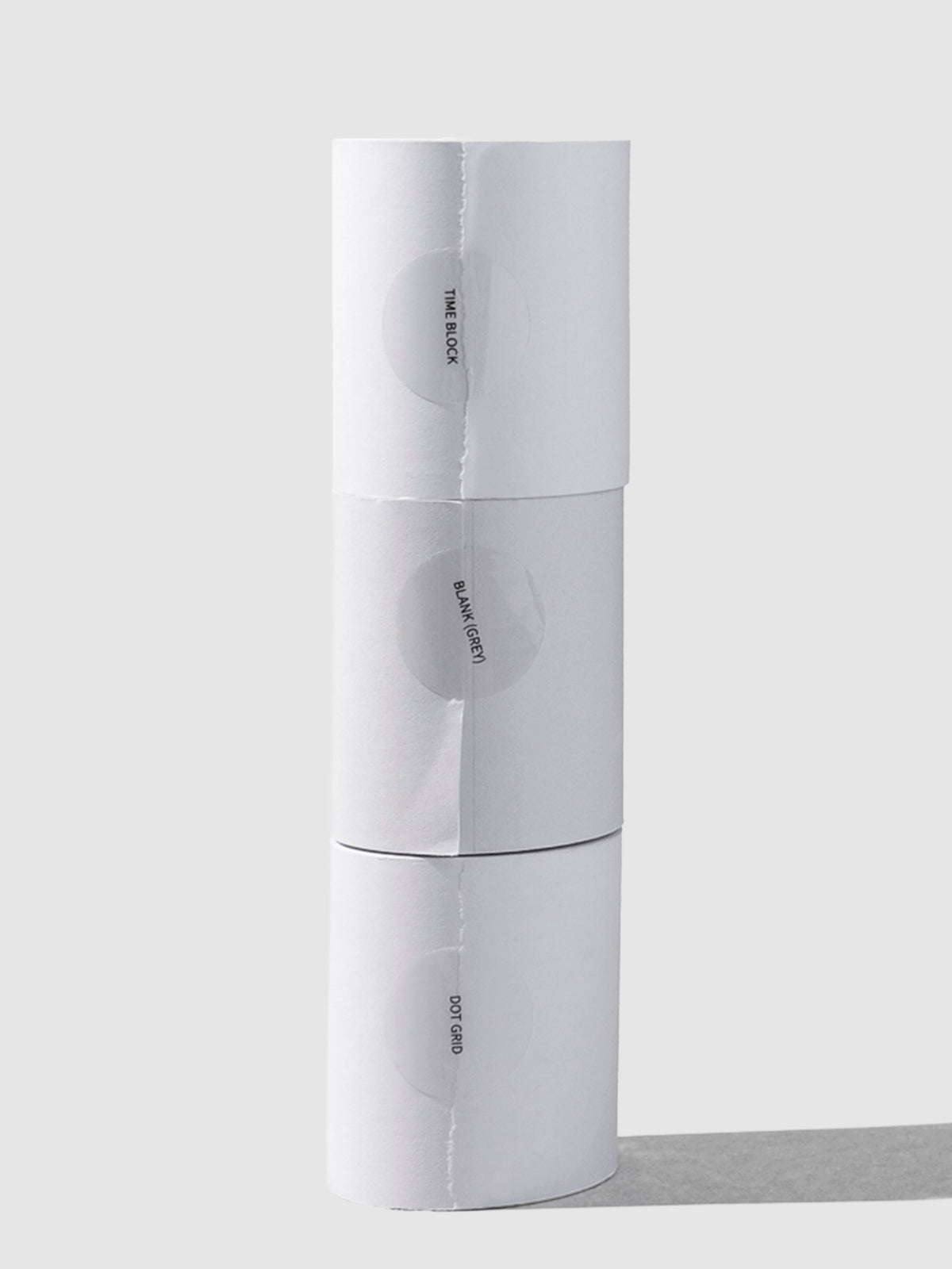 From top to bottom, the image shows the time block task roll, the blank task roll, and the dot grid task roll stacked on top of each other.