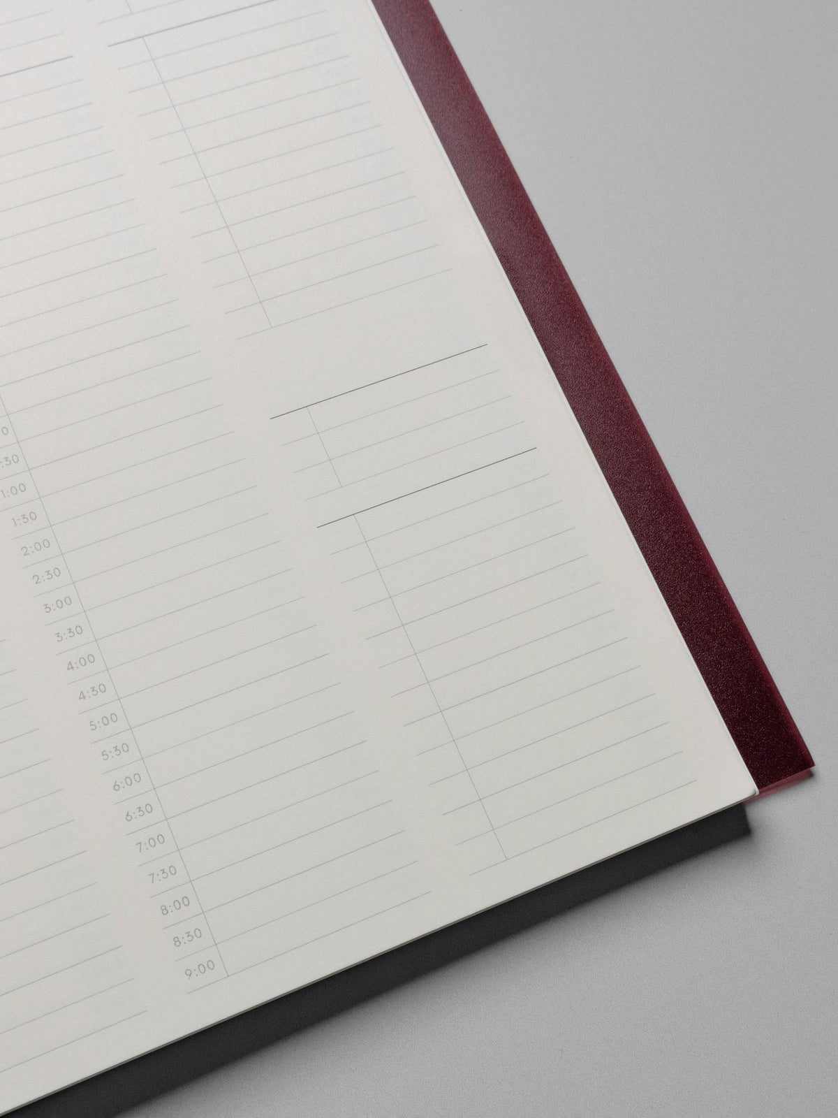 Perfect Bound Notebook in size HP Classic with 30 Minute Time Block pages shown close up to display the open task list section.
