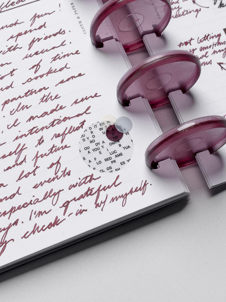 Planner spread showing use of one large Dot Stickers | Letters.