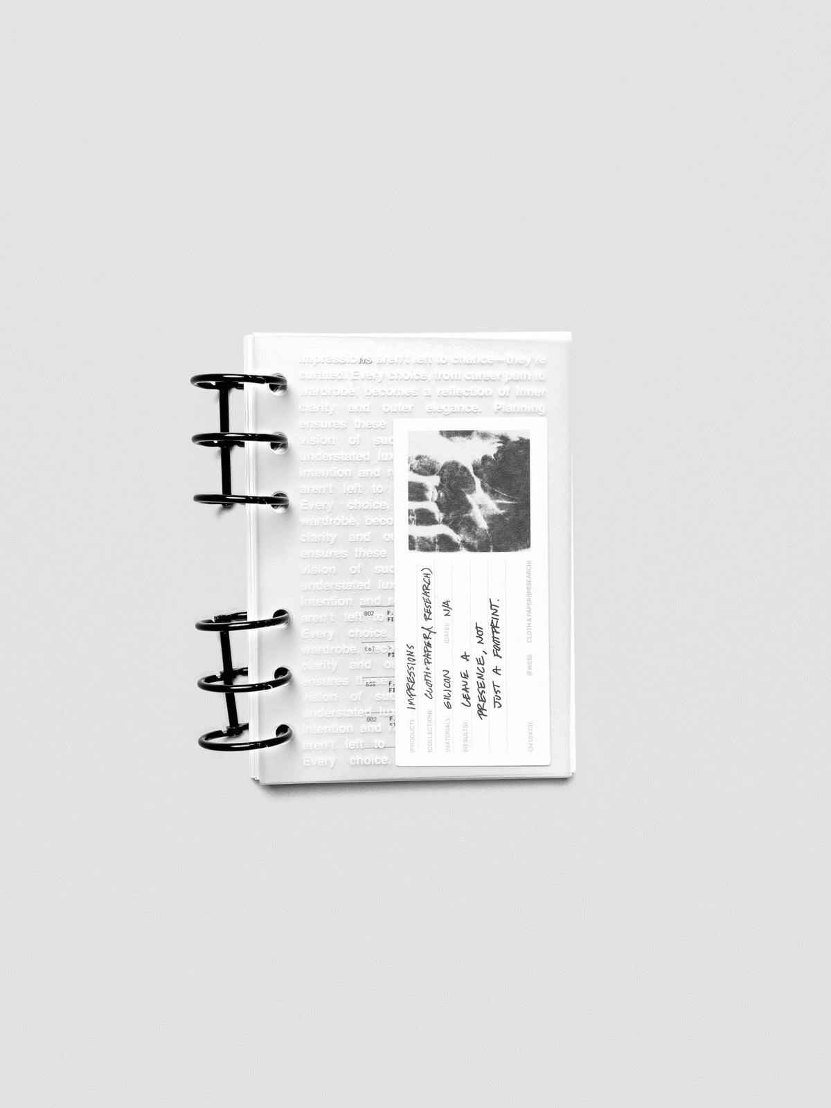 A6 Impressions Dashboard styled in a flat lay with accessories and inserts.