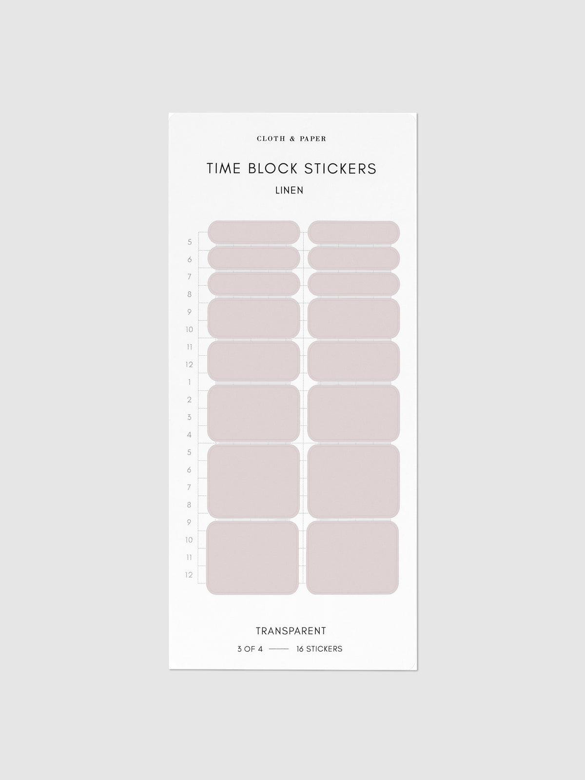 Linen light mauve time block stickers displayed on a neutral background.