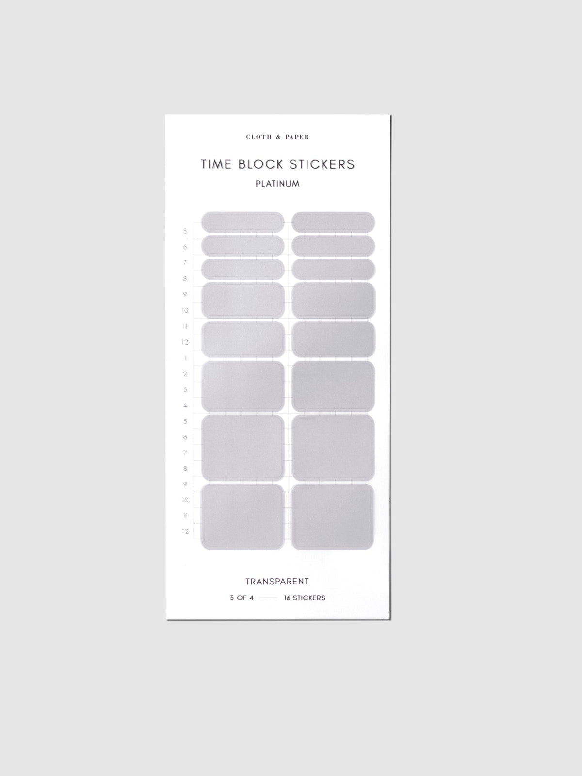 Sticker sheet displayed on a neutral background. Color shown is Platinum