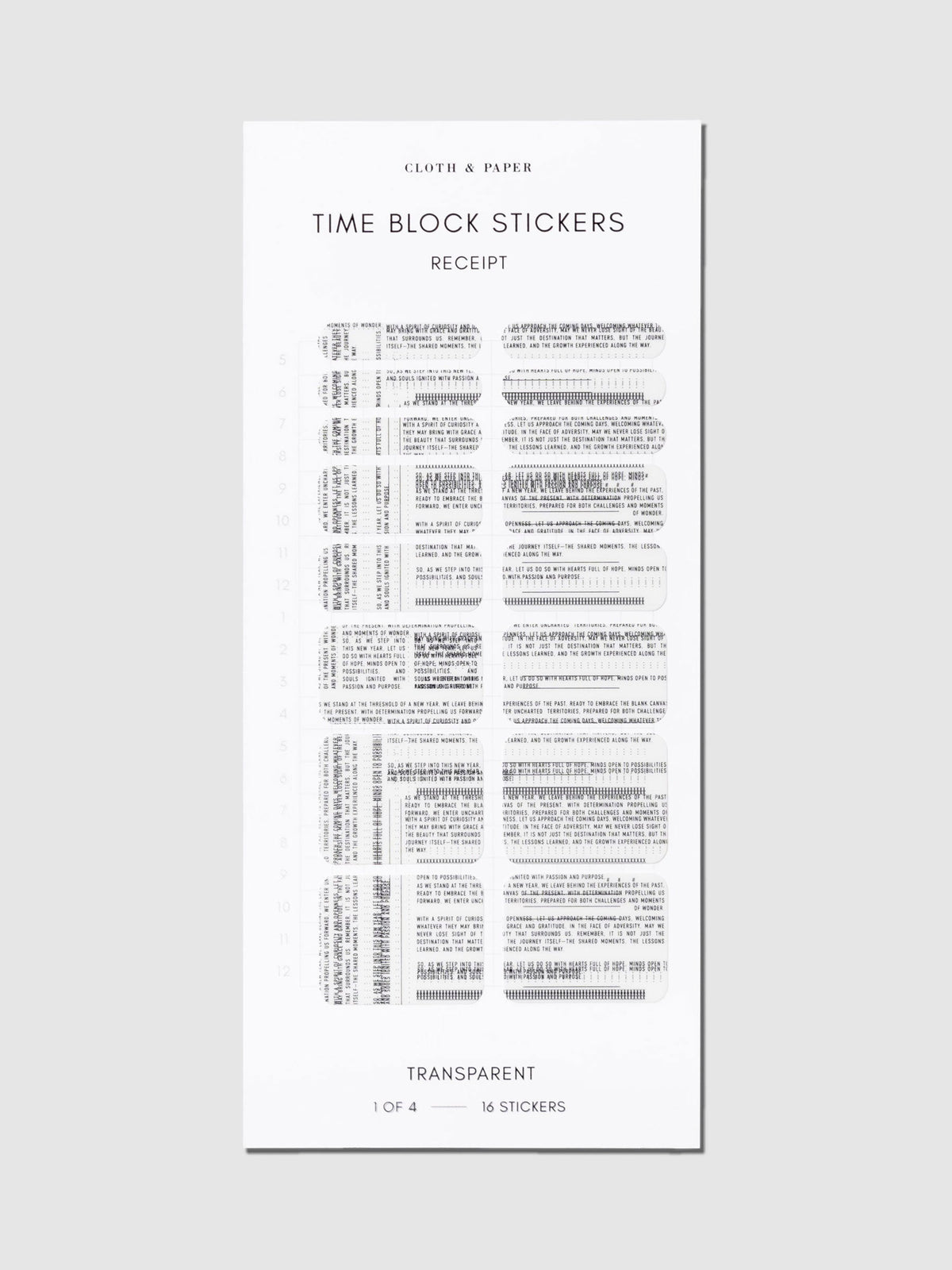 Receipt patterned stickers displayed on a neutral background.