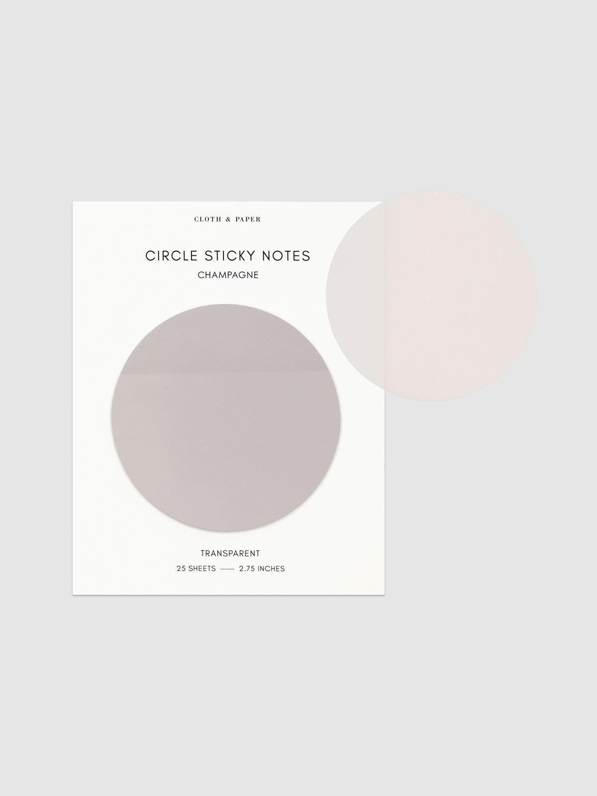 Transparent Circle Sticky Notes displayed on a neutral backround. Color shown is Champagne.