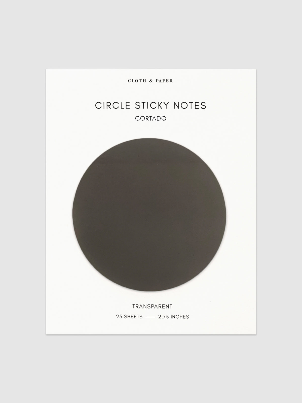 Transparent Circle Sticky Notes displayed on a neutral backround. Color shown is Cortado.