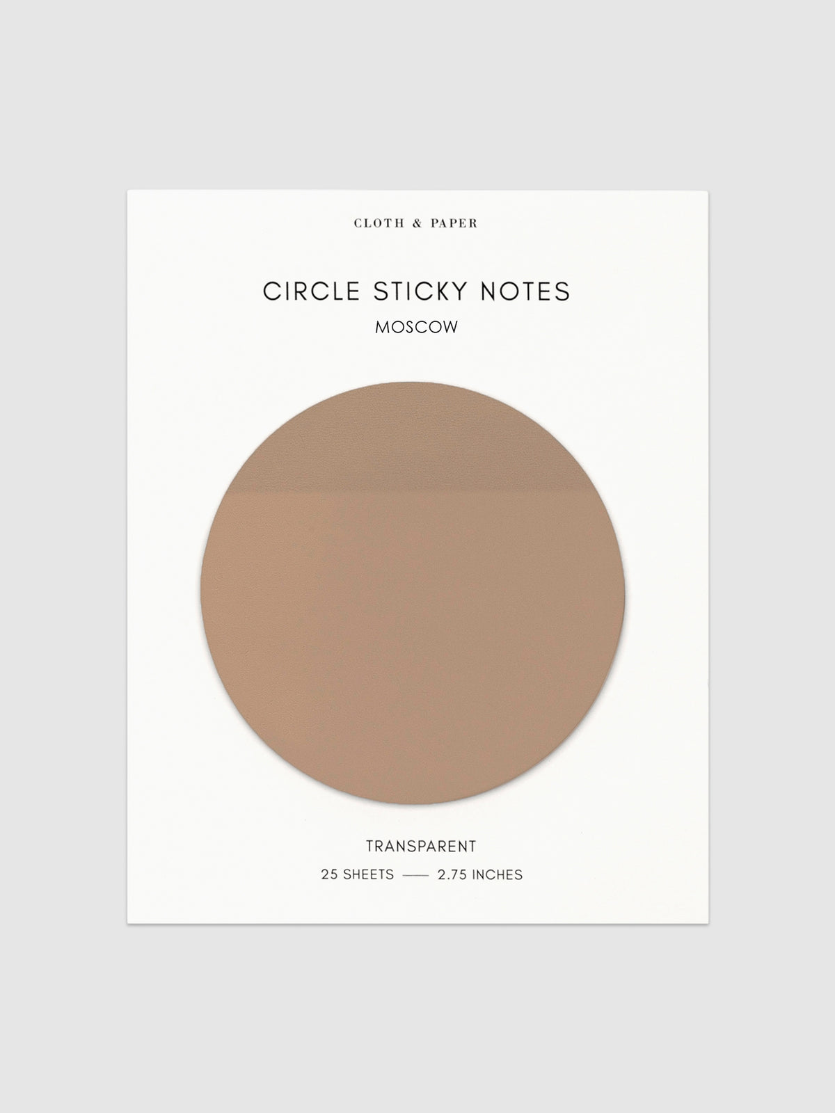Transparent Circle Sticky Notes displayed on a neutral backround. Color shown is Moscow.