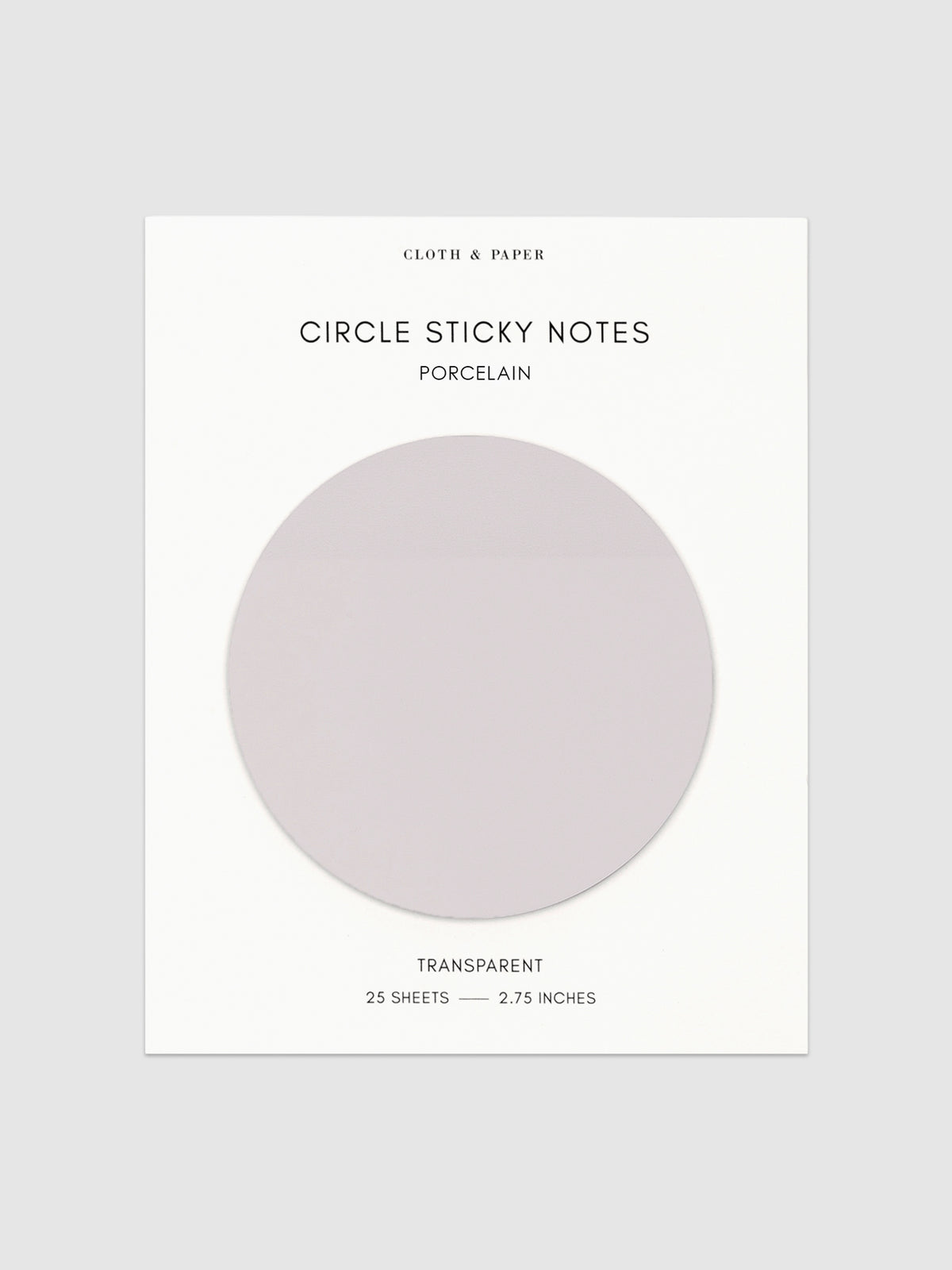 Transparent Circle Sticky Notes displayed on a neutral backround. Color shown is Porcelain.