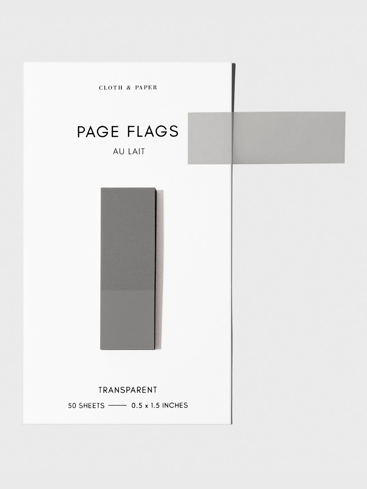 Page flags on their backing with one flag removed and attached to the backing to show its transparency. Color shown is Au Lait.